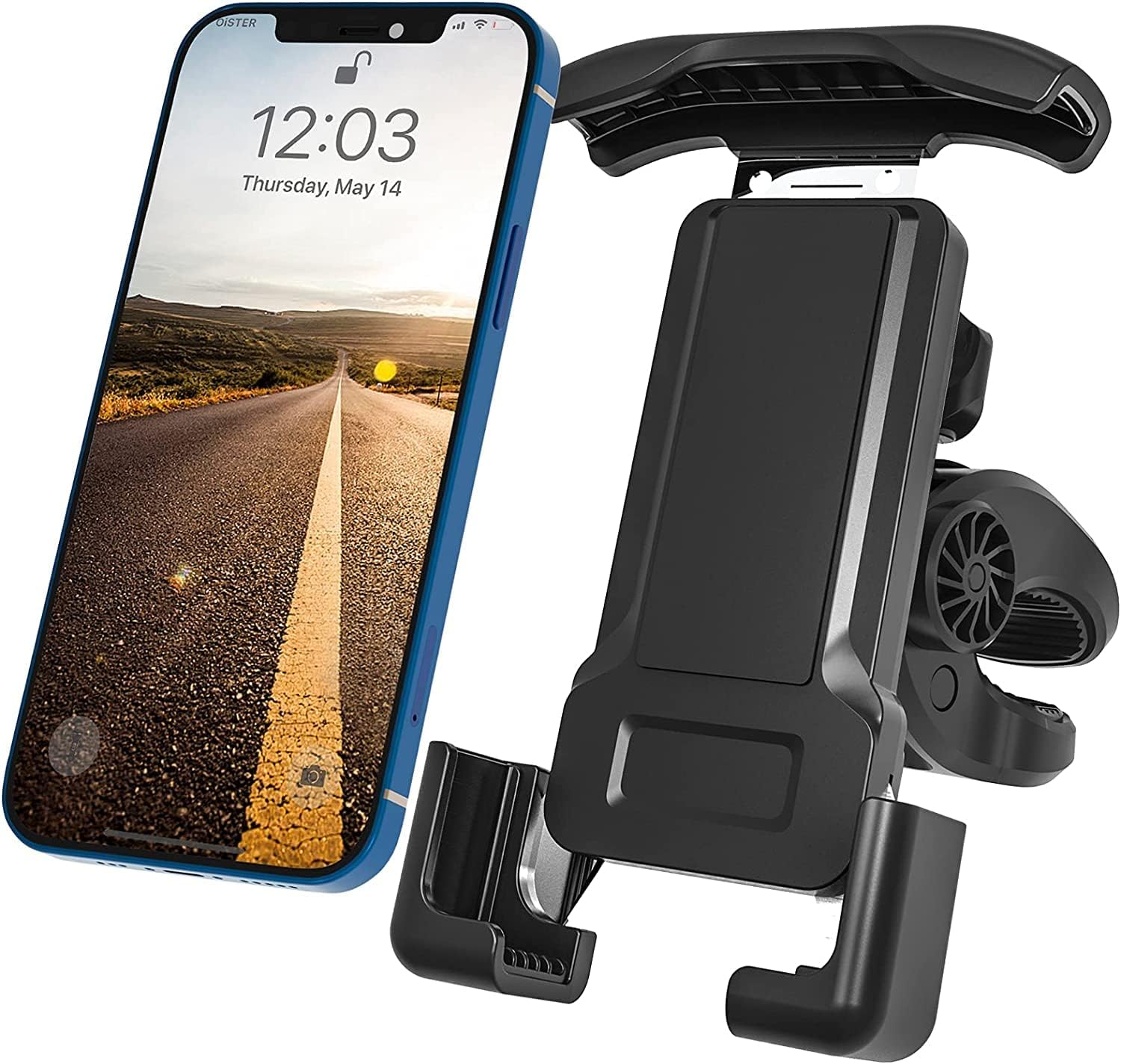 Asunby Bike Phone Holder Mount Motorcycle Handlebar Phone Mount Clamp, One Hand Operation ATV Scooter Phone Clip for iPhone 17 16 15 14 Pro Max 15 X/XS, Galaxy S10 and 4.7"- 6.8" Cellphone
