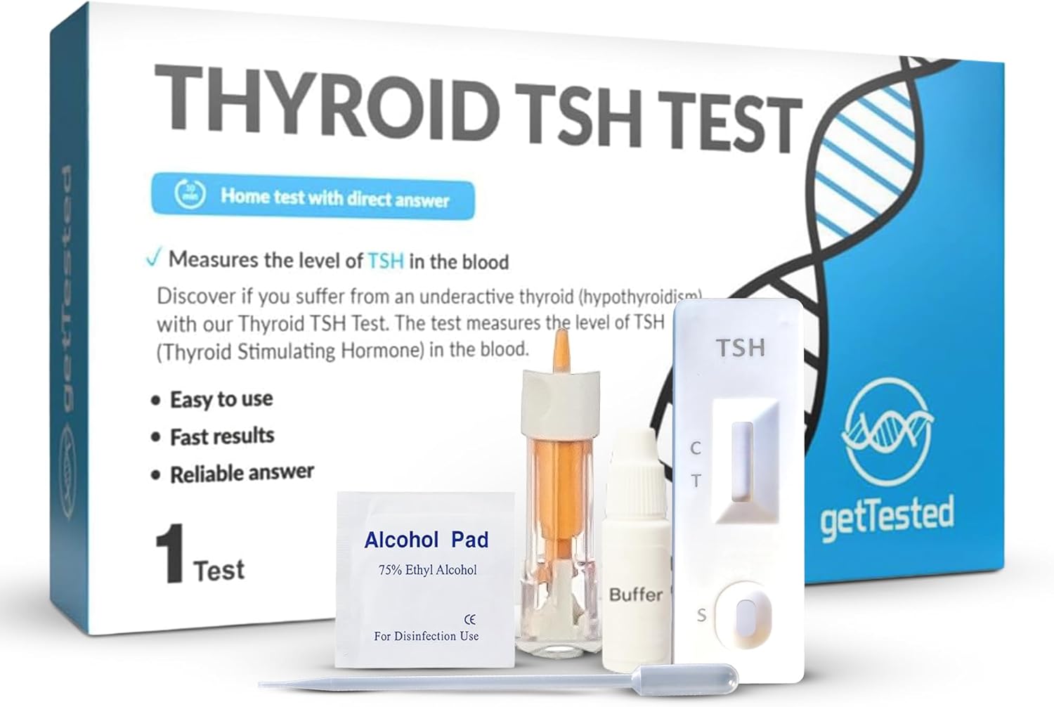getTested GetTested at Home Thyroid TSH Test (1 Test) The Test Measures The Level of TSH (Thyroid Stimulating Hormone) in The Blood