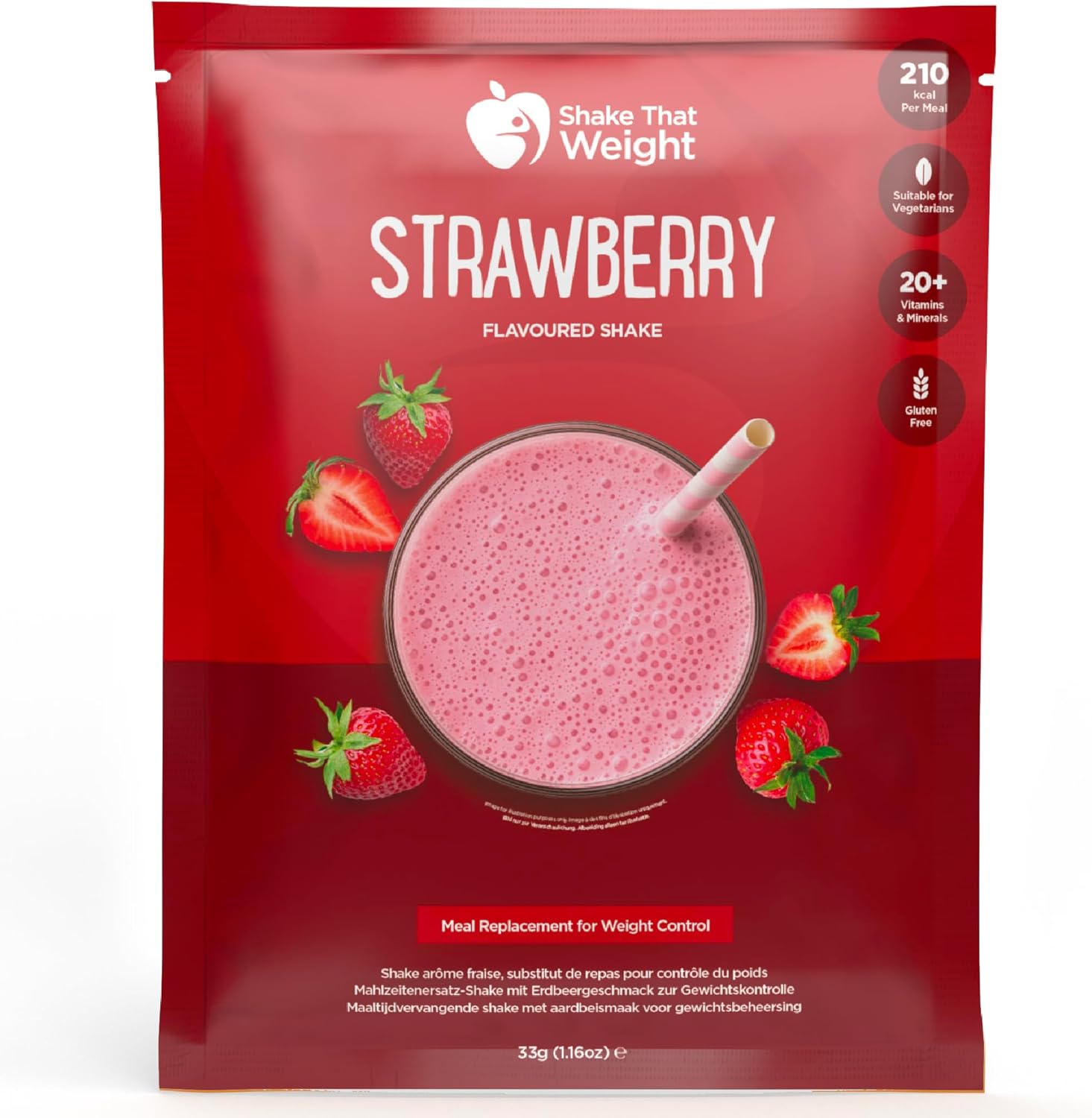 Shake That Weight 1x Diet Shake - Strawberry - Meal Replacement Plan for Weight Loss - Very Low-Calorie Diet - VLCD - High Protein, High Fibre, Gluten Free, Vegetarian
