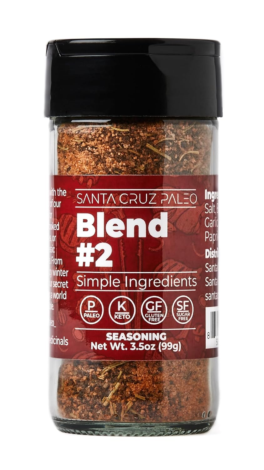 Santa Cruz Paleo, Seasoning Blend #2, Sweet and Smoky Spice for Chicken, Steak, Burgers, Wings and Ribs, Garlic, Sea Salt, Black Pepper, Rosemary and Paprika, Gluten Free, Keto, Paleo, 3.5 Oz Jar