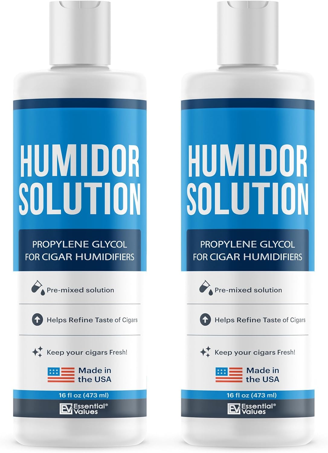 Essential Values Humidor Solution - Cigar Humidor Packets - Humidifier for Cigars Gel - Humidors Accessories - Propylene Glycol Cigar Box Humidity - 16oz Liquid Solution - 2 Pack