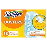 Swiffer Dusters Refill for Cleaning, Feather & Microfiber Duster Disposable Alternative, for Dusting Furniture, Blinds, Ceiling Fans, Walls, Helps Remove Allergens, Unscented, 18ct