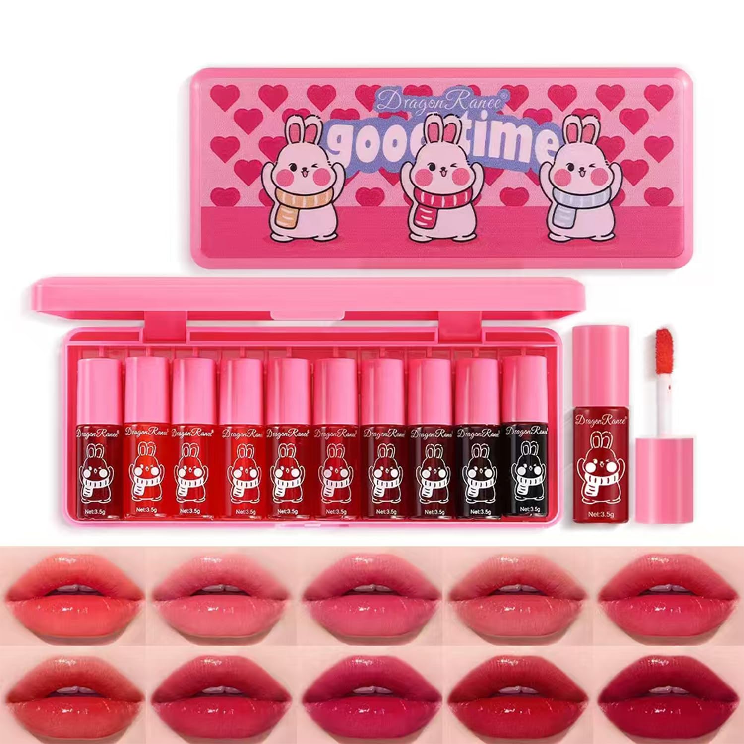 10 Colors Lip Tint Stain Set, Korean Lip Gloss Watery Lip Stain Moisturizing Mini Liquid Lipstick Set, Multi-Use Lip and Cheek Tint, Non-Stick Cup, High Pigment, Long-Lasting, Vivid Color (Set B)