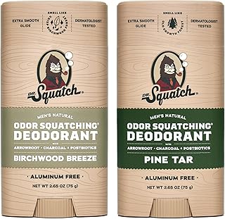 Dr. Squatch Natural Deodorant for Men – Odor-Squatching Men's Deodorant Aluminum Free - Pine Tar + Birchwood Breeze (2.65 oz, 2 Pack)