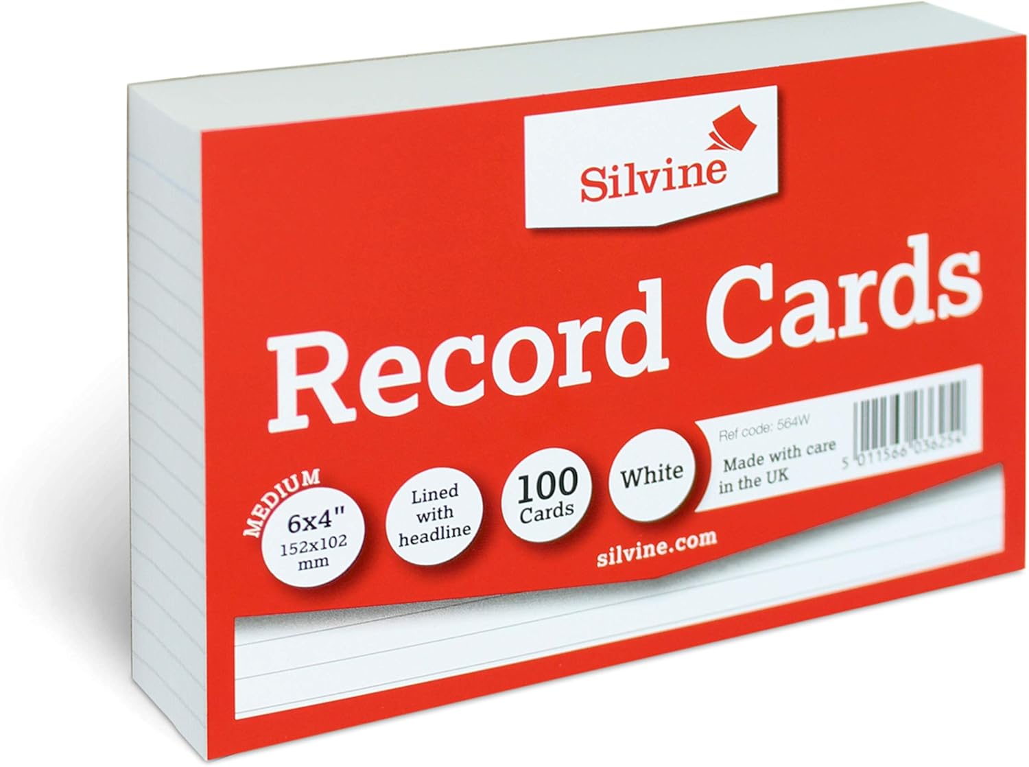 Silvine A6 White Record Cards - Lined with Headline, 100 Cards Per Pack (Size 6x4")
