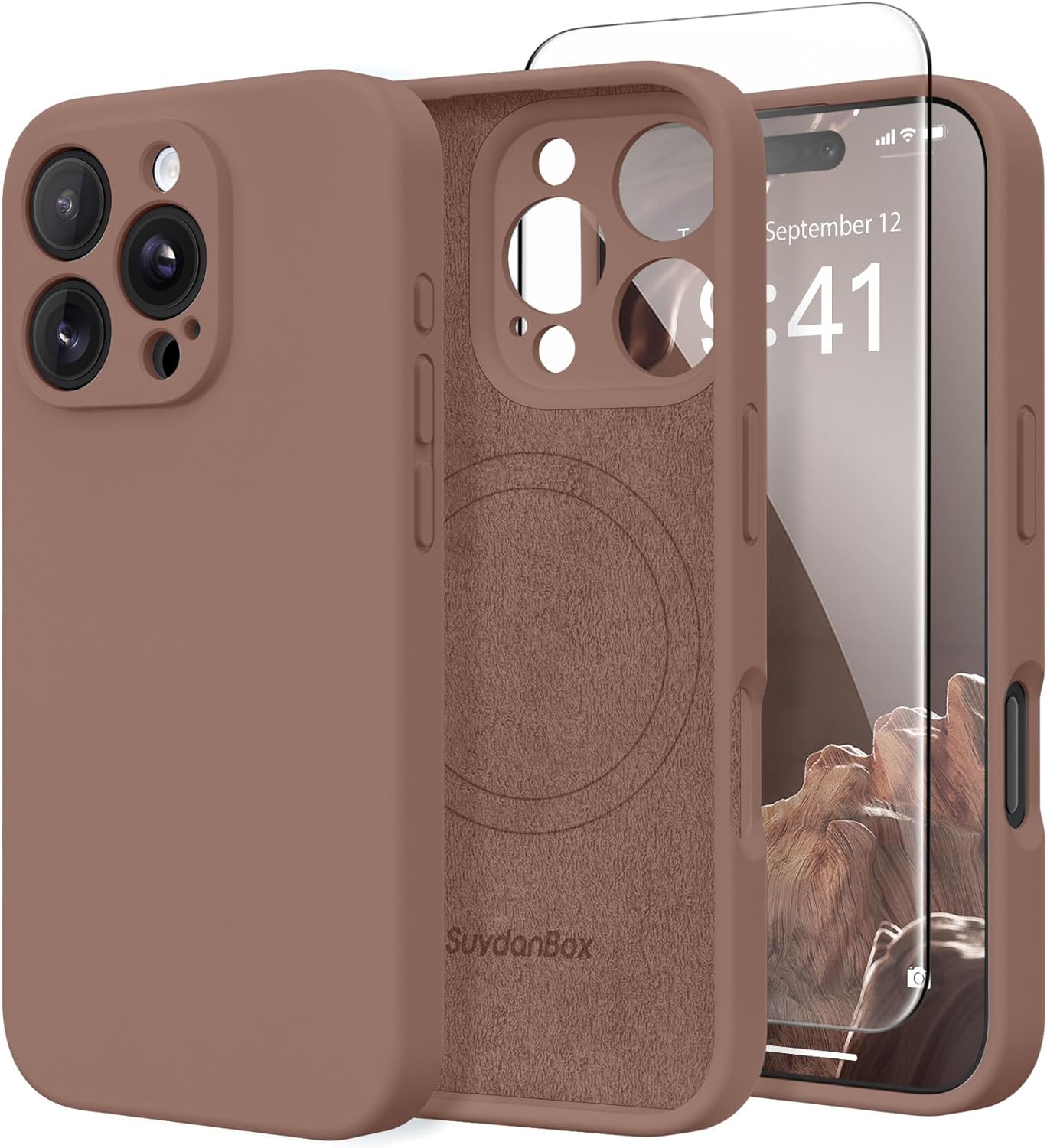 Magnetic for iPhone 16 Pro Max Case, Compatible with MagSafe, [Full Camera Protection][2 Screen Protectors] Silicone Shockproof Protective Phone Case for iPhone 16 Pro Max 6.9", Brown