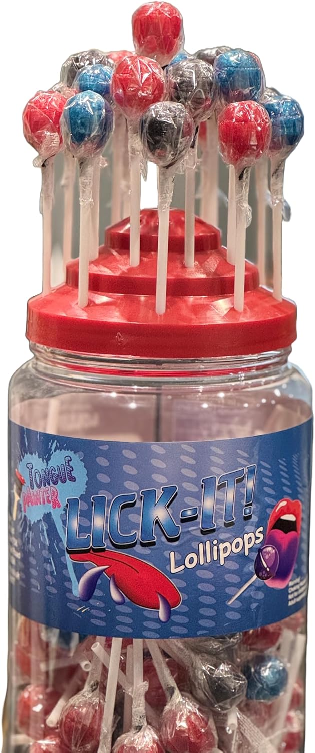 Lick-It Tongue Painter Lollipops – 150-Count Tub | Fun & Vibrant Red, Blue & Black Candy | Long-Lasting Flavor | Perfect for Parties & Treat Bags