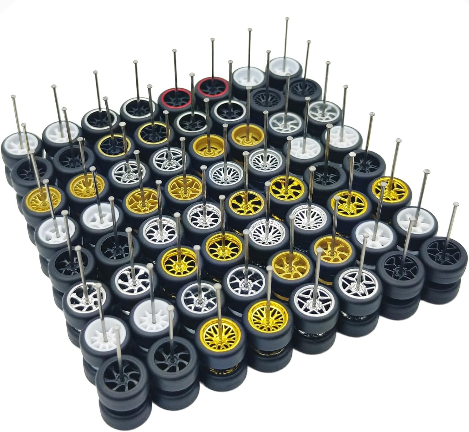 1/64 Wheels and Tires Set - 10 Mixed/Random Rubber Wheel Sets - Real Riders Wheel Rims & Tires, Compatible with Hot Wheels & Matchbox