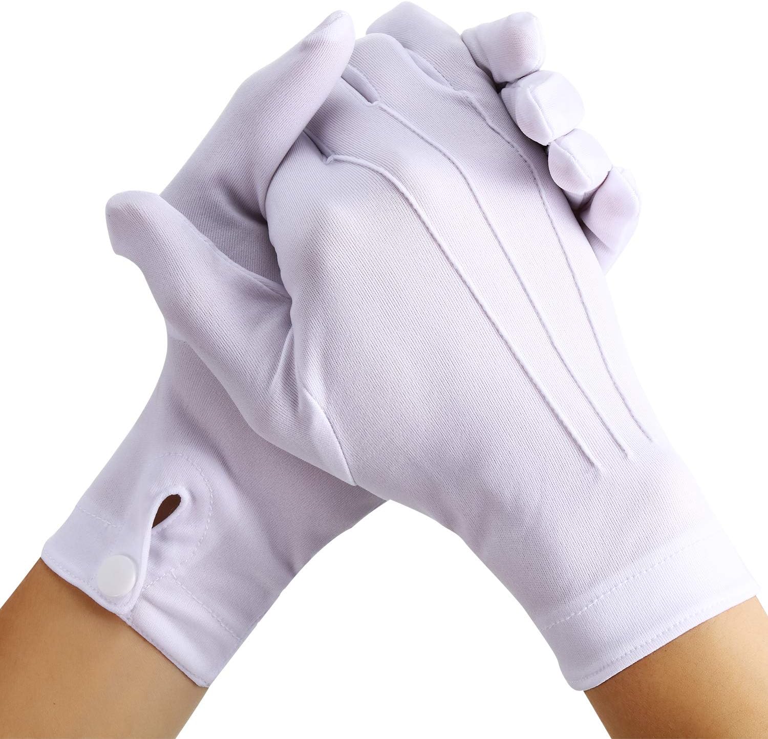 Shappy White Stitched Cotton Gloves for Formal Tuxedo Jewelry Inspection, 2 Pairs (10 Inch)