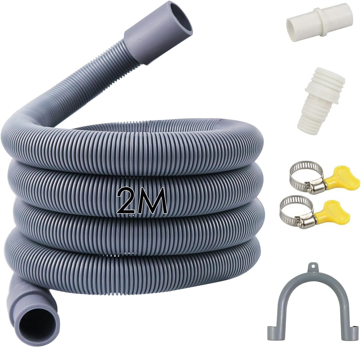 Quanerba 2m Washing Machine Waste Pipe Extension, Universal Dishwasher Drain Hose Adapter Kit with Connector Clip Clamp