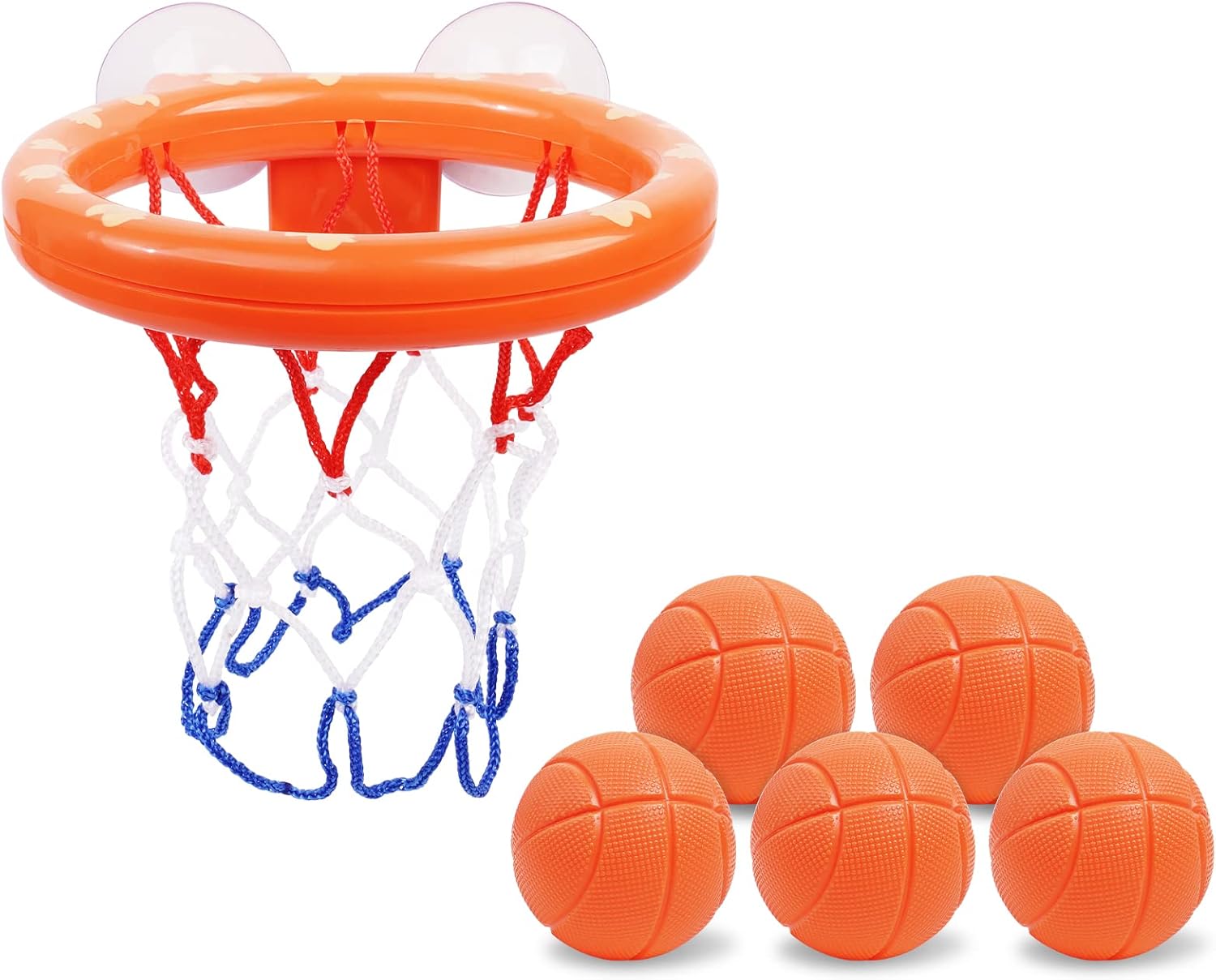 Vicloon Bath Basketball Hoop & Balls Set - 5 Balls Included, Bathtub Basketball Hoop with Strong Suction Cup, Fun Toddler Bath Toys
