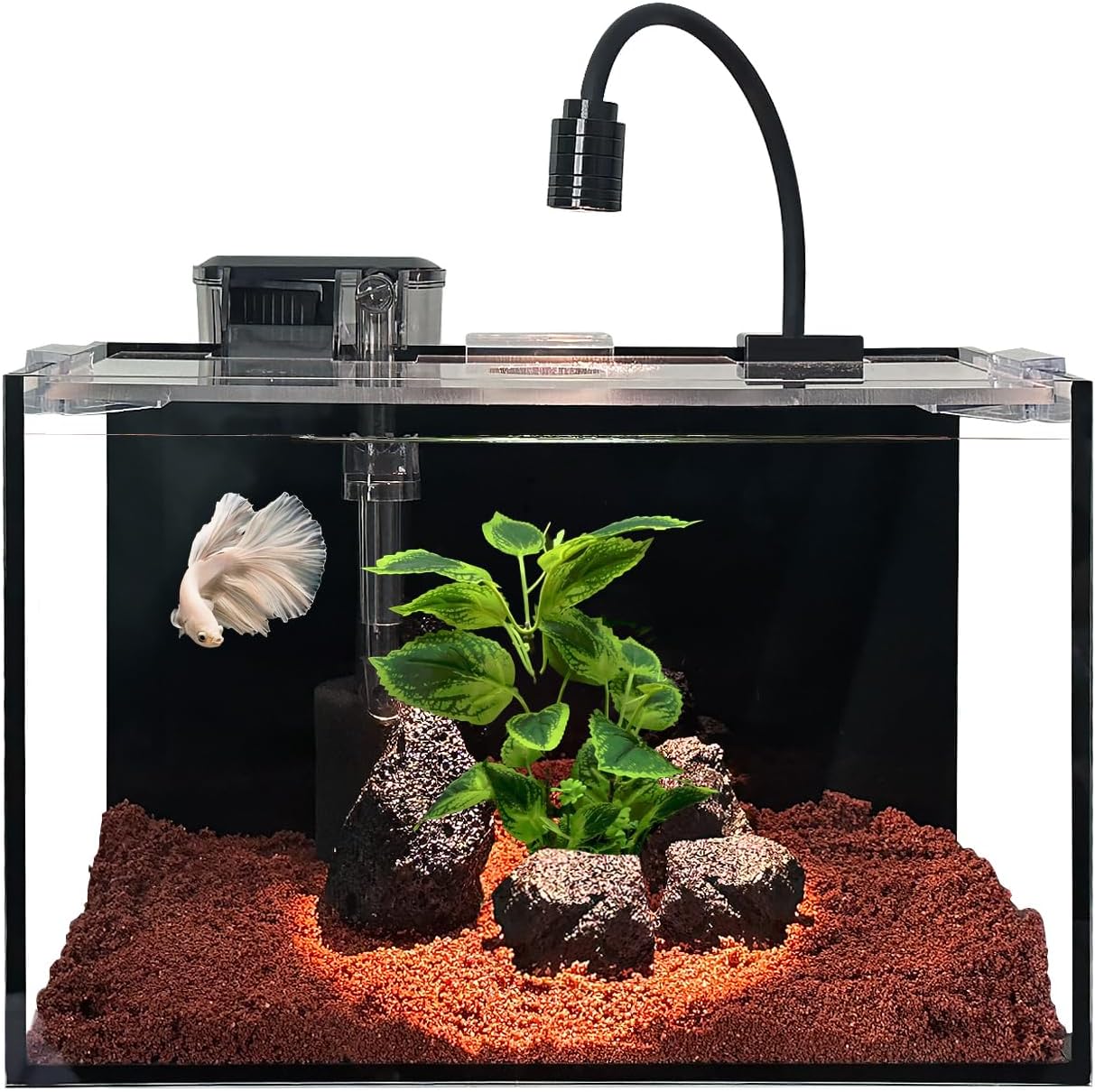 10 Liter Nano Fish Tank with Filter, Led Light, Gravel, Stone, Aquascape Starter Aquarium Set, Betta Fish Tank (30x18x20cm,10L)