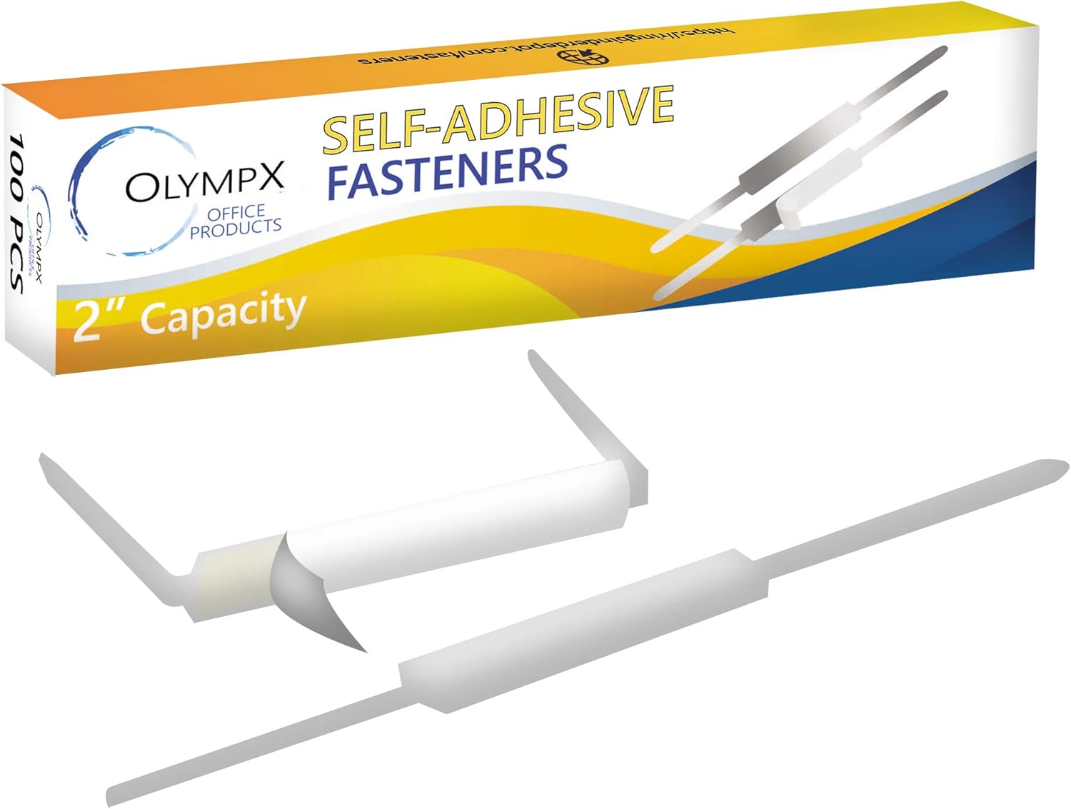 OLYMPX 100 Pcs of 2” Capacity Economy Self Adhesive Prong Paper Fastener Bases, 2.75 Inch Center for Paper File Clip Folder Accessories, 100 per Box