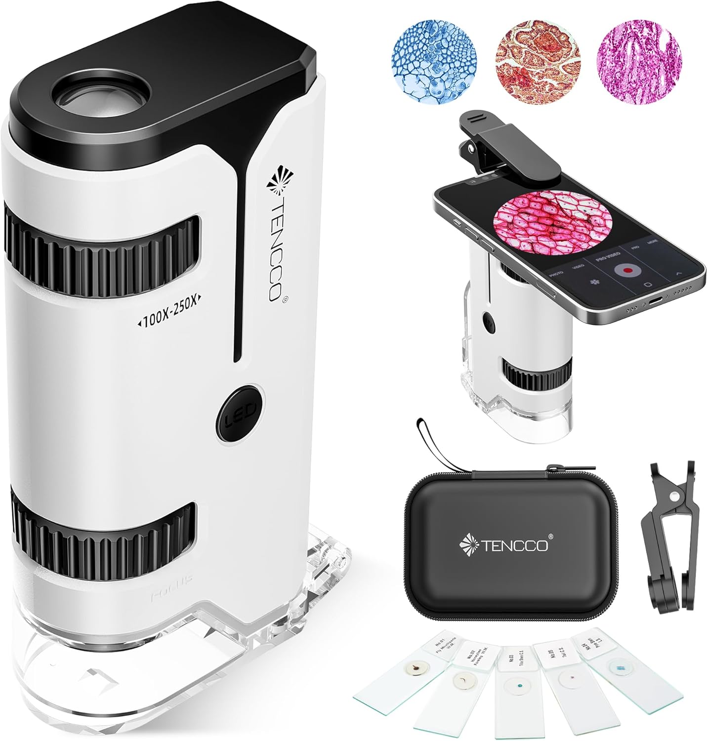 100x-250x Mini Pocket Microscope for Kids Adults, Protable Handheld Microscope, Miniscope Portable for Kids Adults Science Lab Education,White