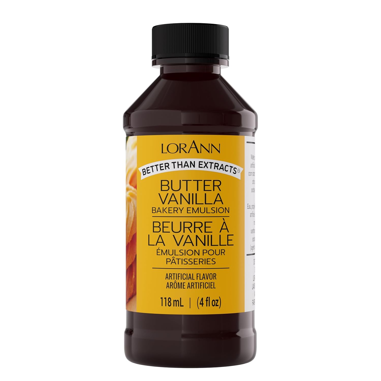 LorAnn Butter Vanilla Bakery Emulsion, 4 oz - Intense Butter Vanilla Flavor Extract for Baking, Cookies, Frosting, Ice Cream, Smoothies and Beverage - Gluten Free, Vegan, Sugar Free, Nut Free