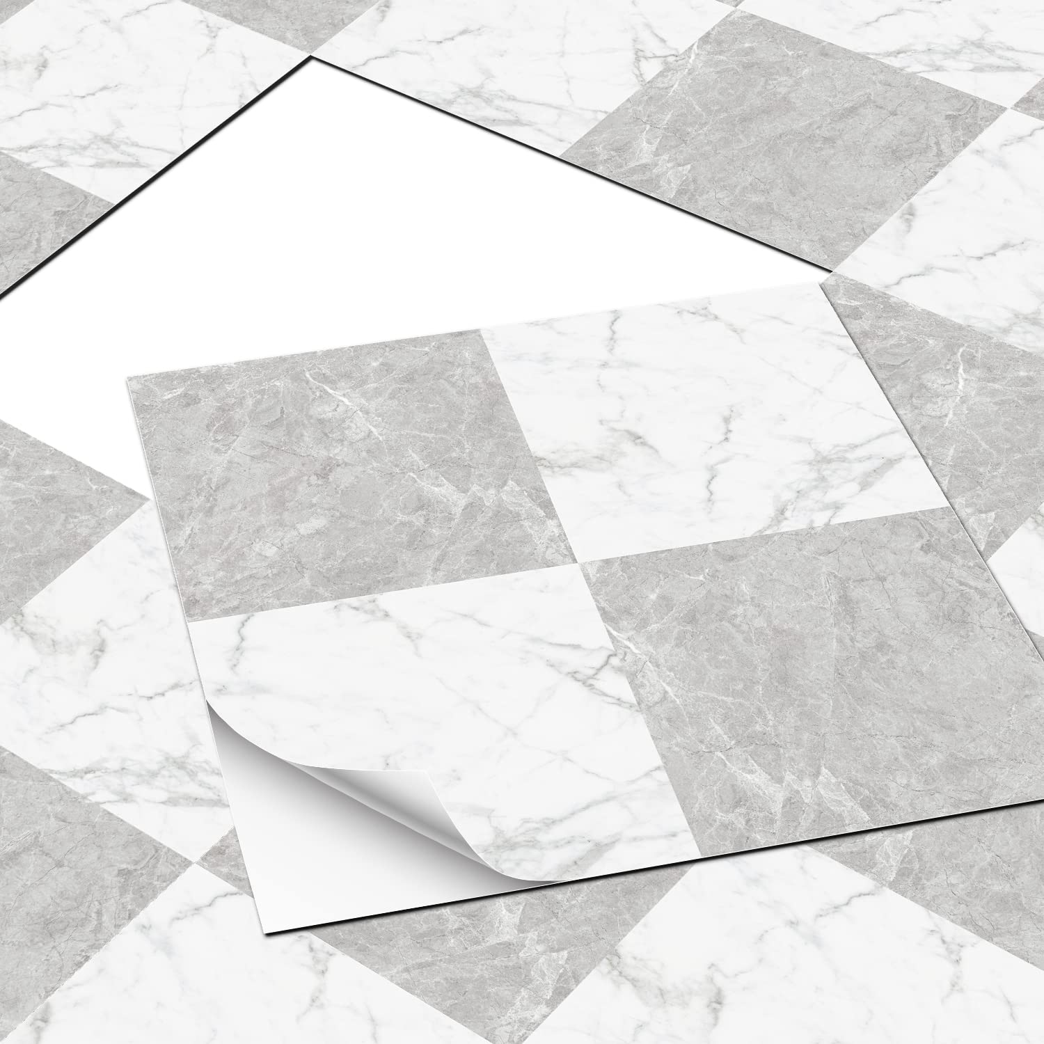 Vinyl Flooring for Bathroom and Kitchen Floor Tiles Self Adhesive 30x30cm Peel and Stick Floors Tile Waterproof Vinyl Floor Tiles Stick on Floors Tile Grey and White - 10pcs