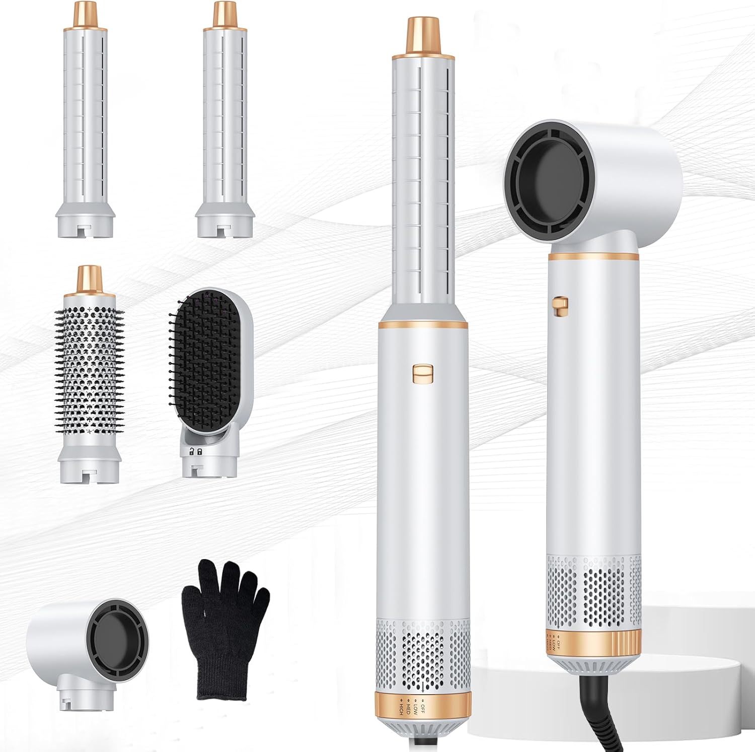 Air Styler 5 in 1, 1000w Hair Dryer Brush,30mm Air Curler, Detachable Multi-Hair Styler Tools for Drying Curling Volumizing Straightening, for Salon Blow-Out Look