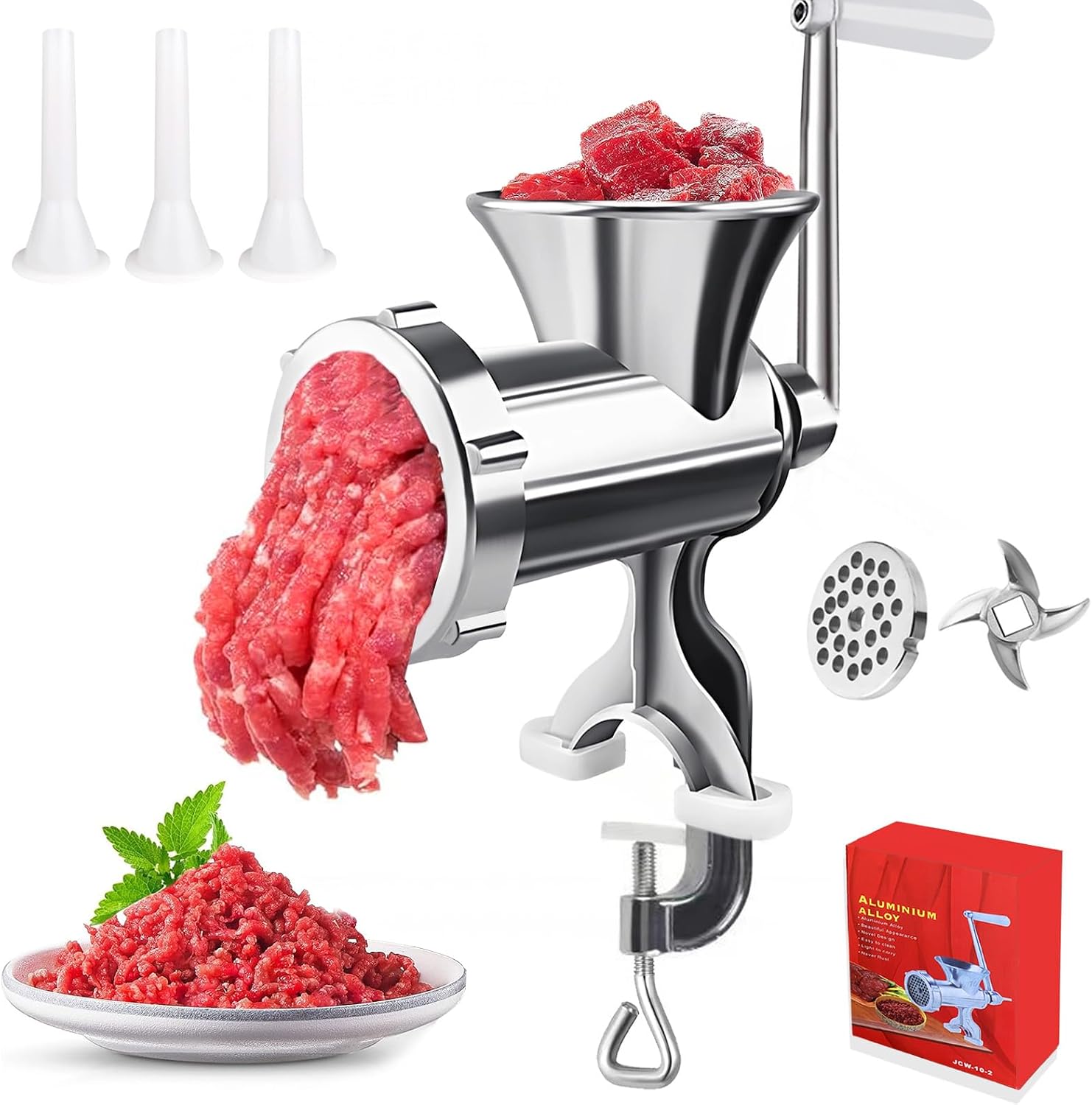 Meat Grinder Manual Mincer - 3 In1 Manual Meat Grinder Sausage Maker Meat Grinders For Home Use Fast And Effortless For All Meats (#10)