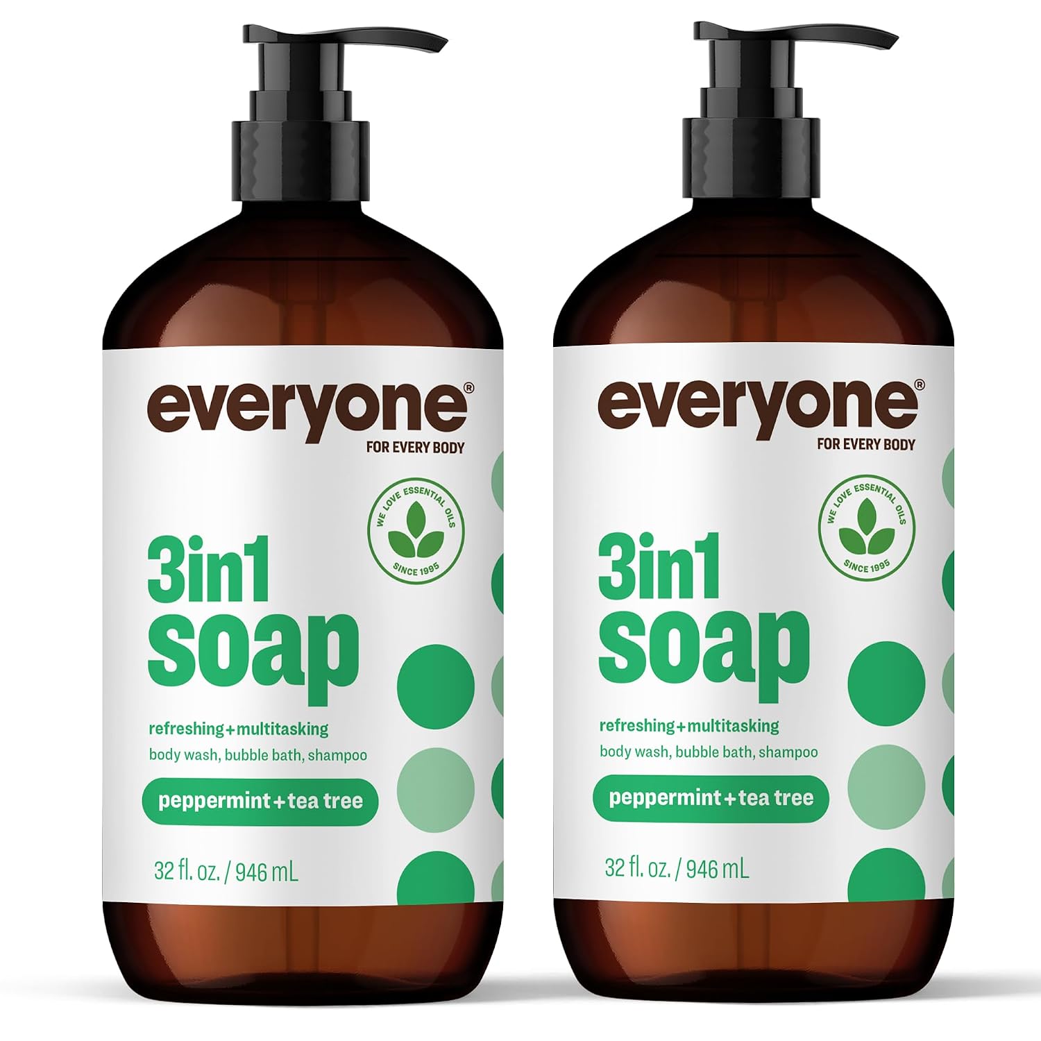 Everyone 3-in-1 Soap Body Wash Shampoo Bubble Bath Peppermint 32oz 2pk