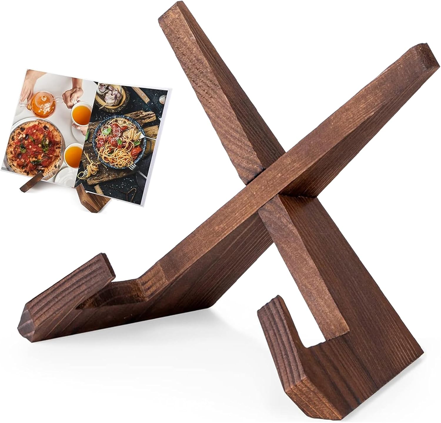 Benewa Recipe Book Stand, Cook Book Stands for Kitchen, 4.7x8.3x6.5 inch Charcoal-Coloured Wooden Book Holder