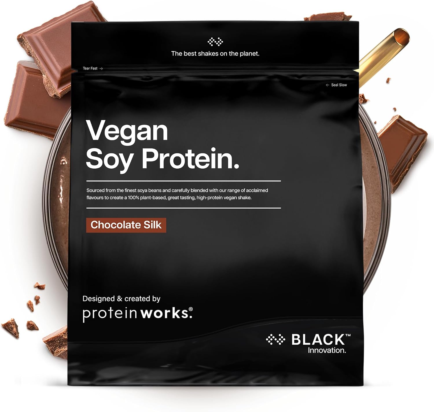 Protein Works | Vegan Soy Protein - Black, Chocolate Silk, 33 Servings, 1kg