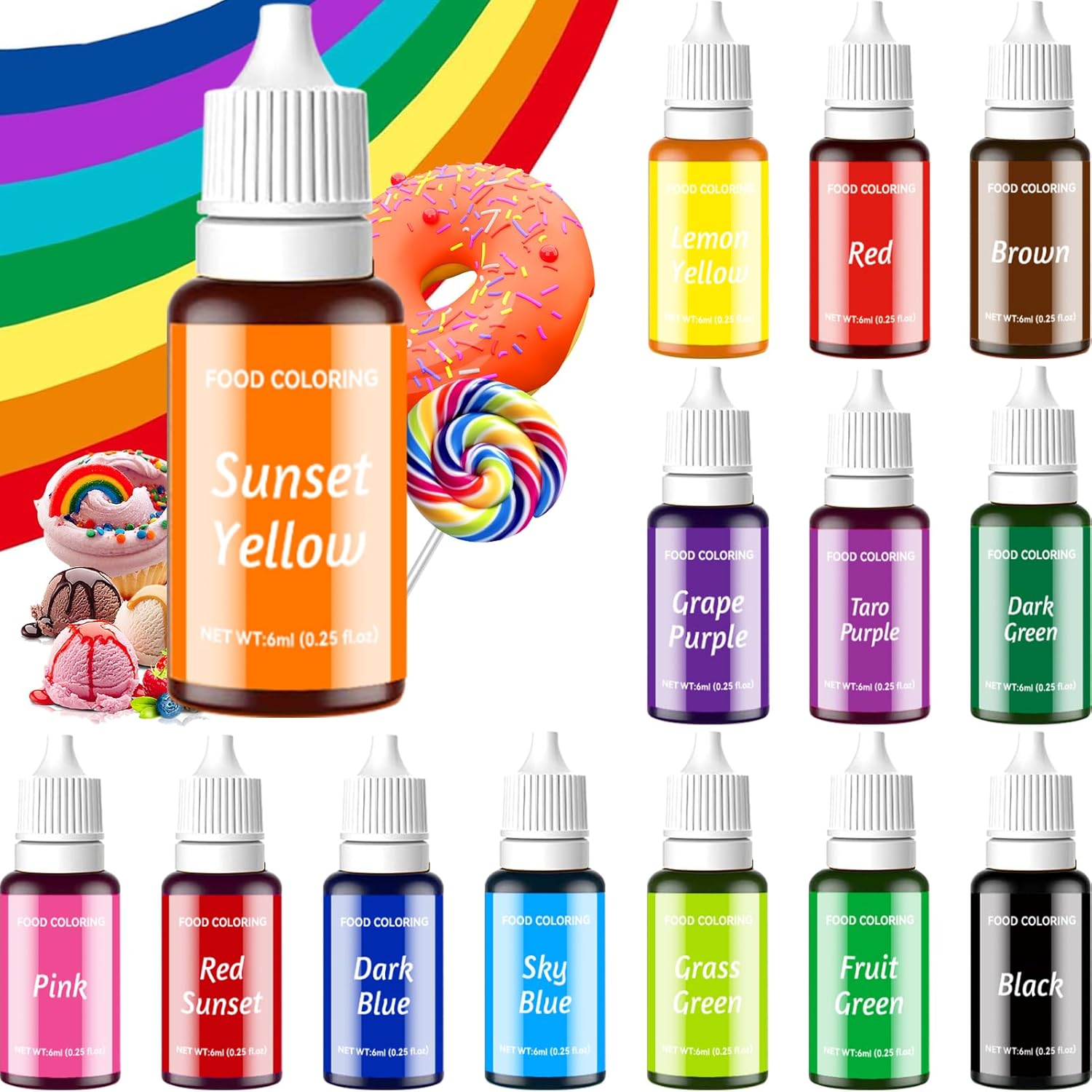 Food Coloring Liquid Set - KATSPRO 14 Colors Food Grade Concentrated Food Coloring for Baking Icing Cake Decorating Cookie Fondant, Kids Food Color Dye for Easter Egg and DIY Supplies Kit