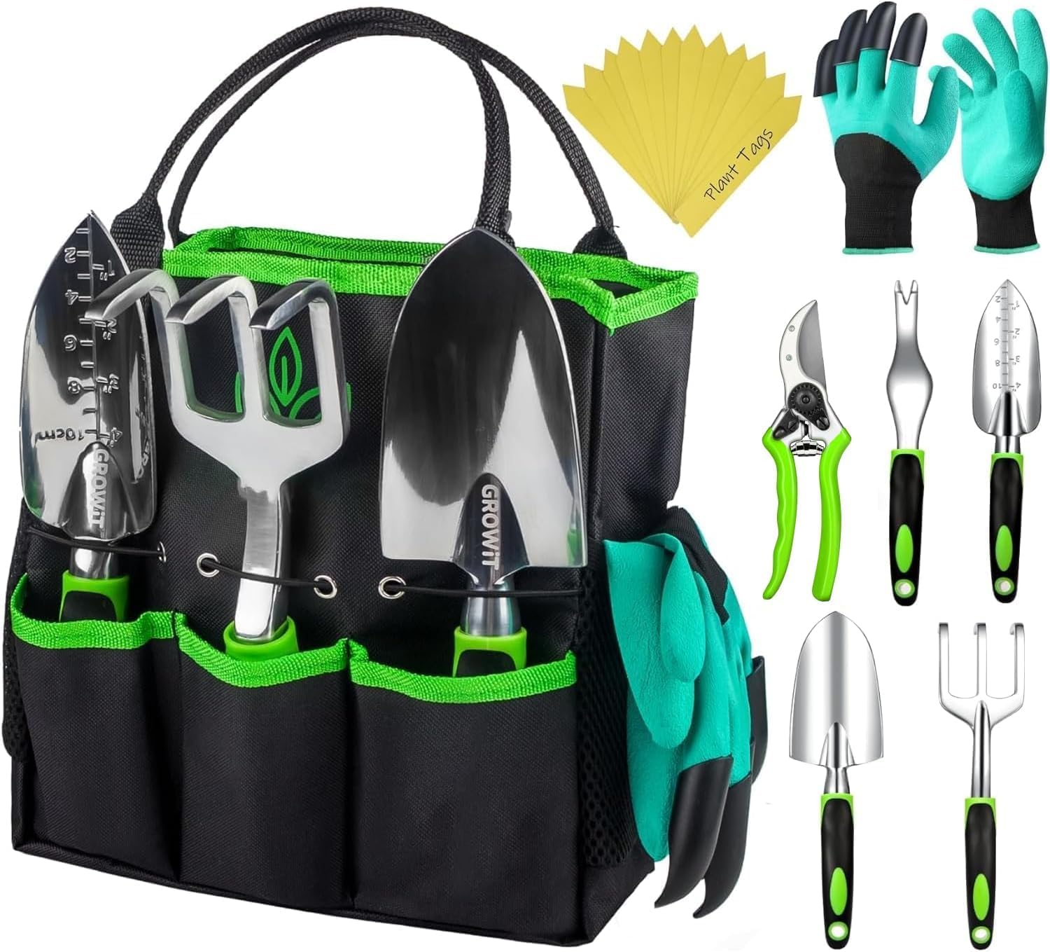 GROWIT Heavy Duty Gardening Tool Set – 22-Piece Rust-Resistant Hand Tools with Ergonomic Handles and Strong Storage Bag for Men & Women