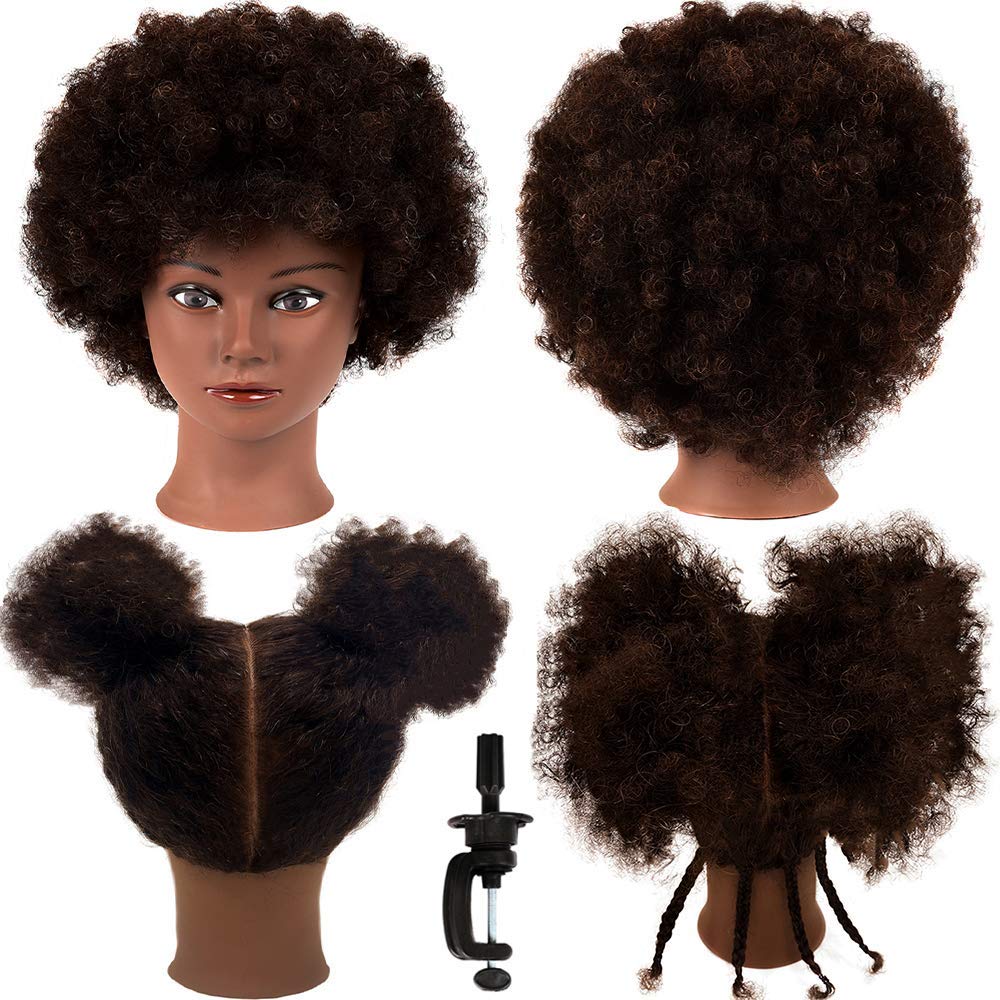 Mannequin Head with 100% Human Hair - Afro Style for Braiding & Styling Practice