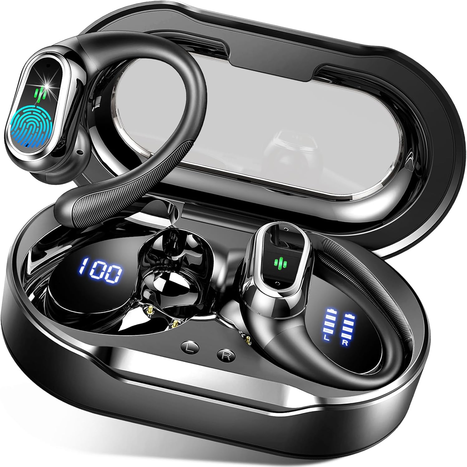 Wireless Earbuds, Bluetooth 5.4 Headphones Sport with 4 ENC Noise Cancelling Mic, 50H Wireless Headphones with Earhooks HiFi Stereo Deep Bass, IP7 Waterproof Bluetooth Earphones for Sport/Gym/Running