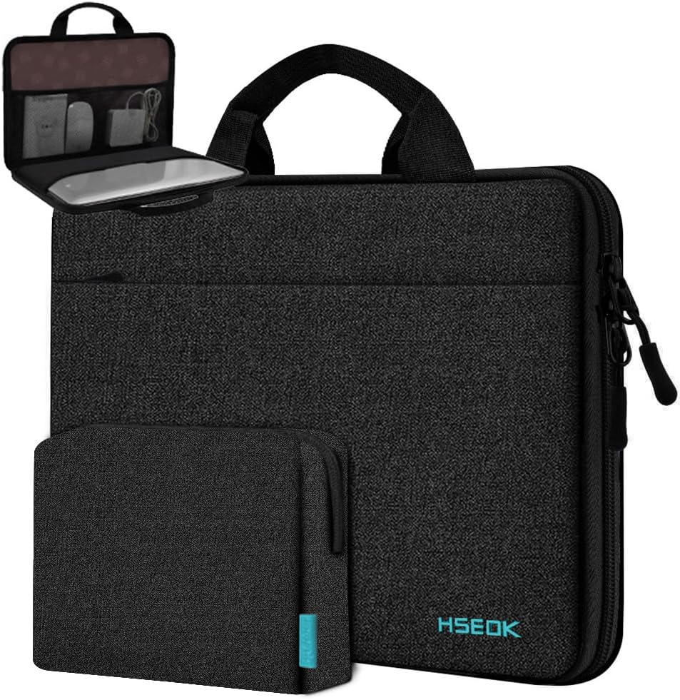 Hseok Slim Laptop Case 13-14 inch Briefcase with Small Case Compatible with MacBook Pro 14" M3 M2 M1 2024-2021, All Model 13.3" MacBook Air/Pro, XPS 13/14 Most 13"-14" Notebooks,Black