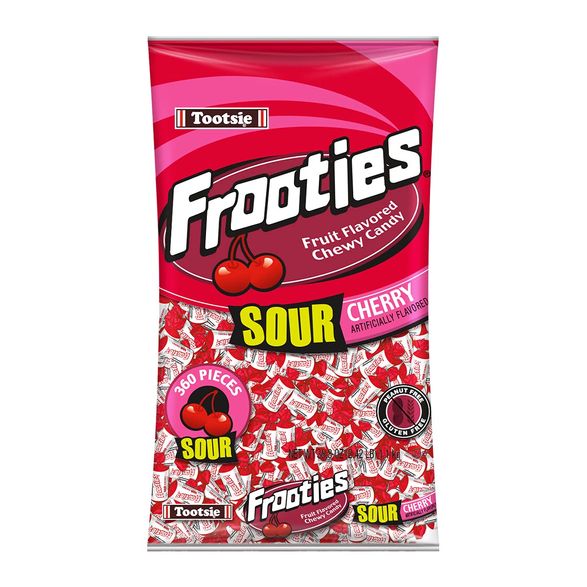 Tootsie Roll Sour Frooties - 2 Pound Bag of Individually Wrapped Chewy Candy – Gluten Free, Peanut Free – Sour Cherry, 38.8 oz.