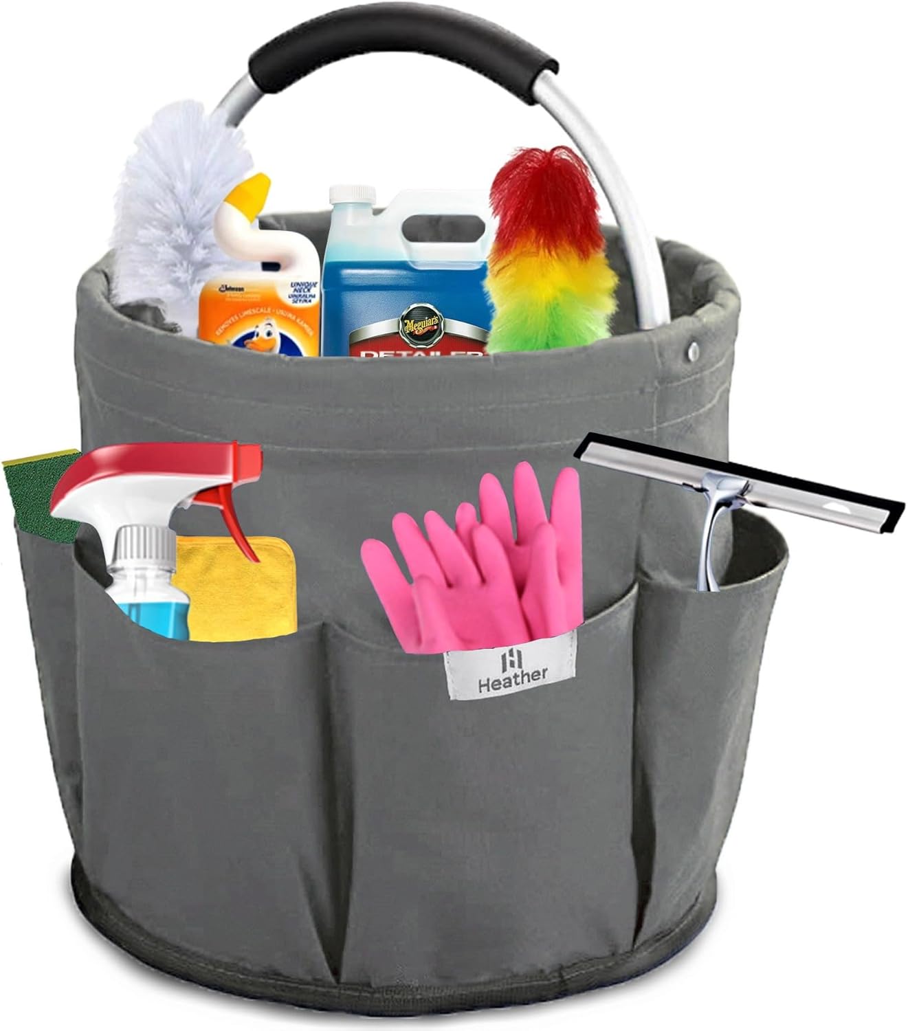heather UK Cleaning Bucket Organiser Caddy Cushioned Bag for Cleaning Products Organiser. Collapsible Under Sink Storage Organiser Cleaning Caddy with Handle Cleaning Buckets Soft Grip (Grey)