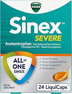 Vicks Sinex SEVERE LiquiCaps, All-In-One Sinus Relief, Non-Drowsy, Nasal Decongestant, Maximum Strength Relief of Sinus Headache, Pain, Pressure, & Congestion, 24 LiquiCaps