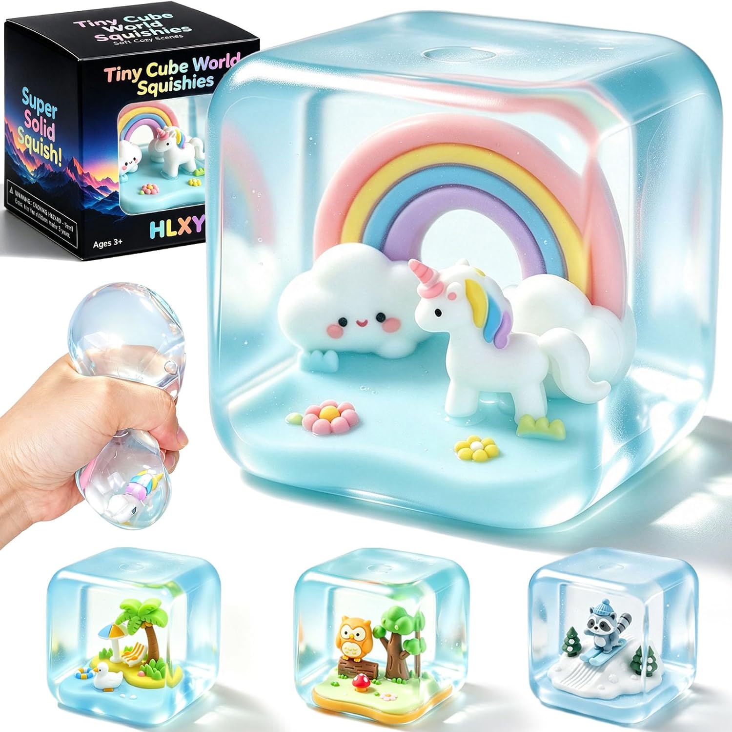 Squishy Toys Fidget Stress Cube, Slow Rising Sensory Squeeze Toys, Unicorn