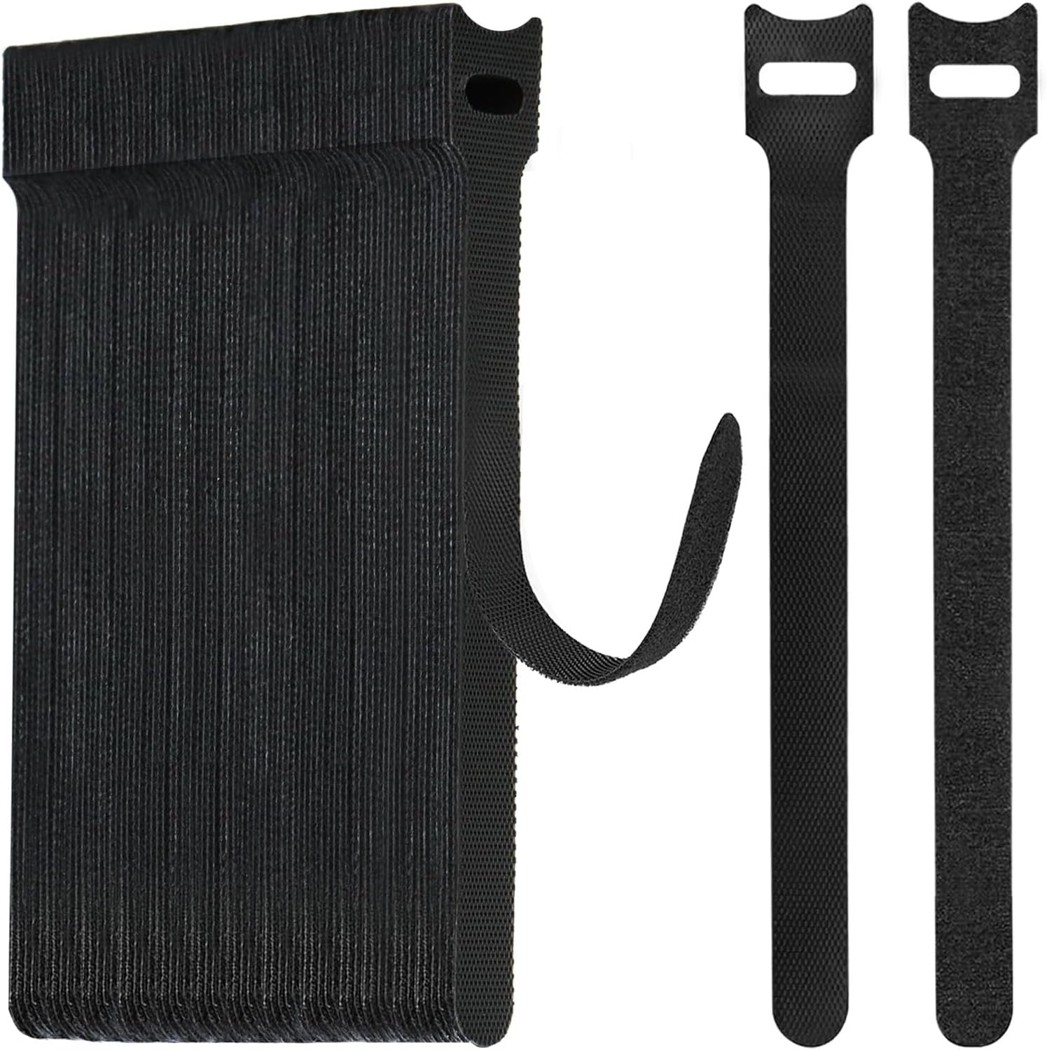 WSZJINB 70pcs Reusable Cable Ties 15cm Long, Black Adjustable Hook and Loop Wire Tidy Straps for Cable Management, Organiser