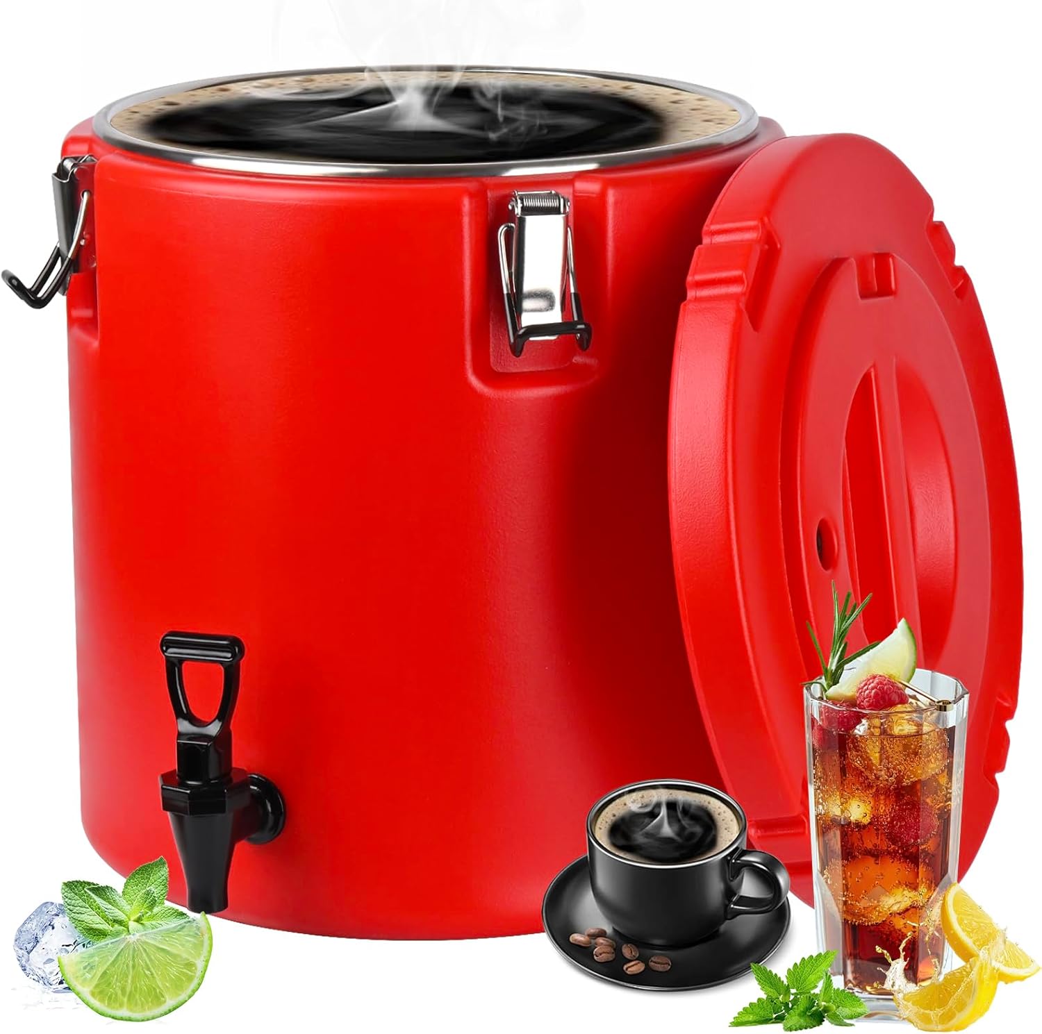 8 Gal Insulated Beverage Dispenser, Commercial Cold & Hot Drink Dispenser with 304 Stainless Steel Interior and Spout, Portable Water Jug for Camping, Party, Commercial Catering