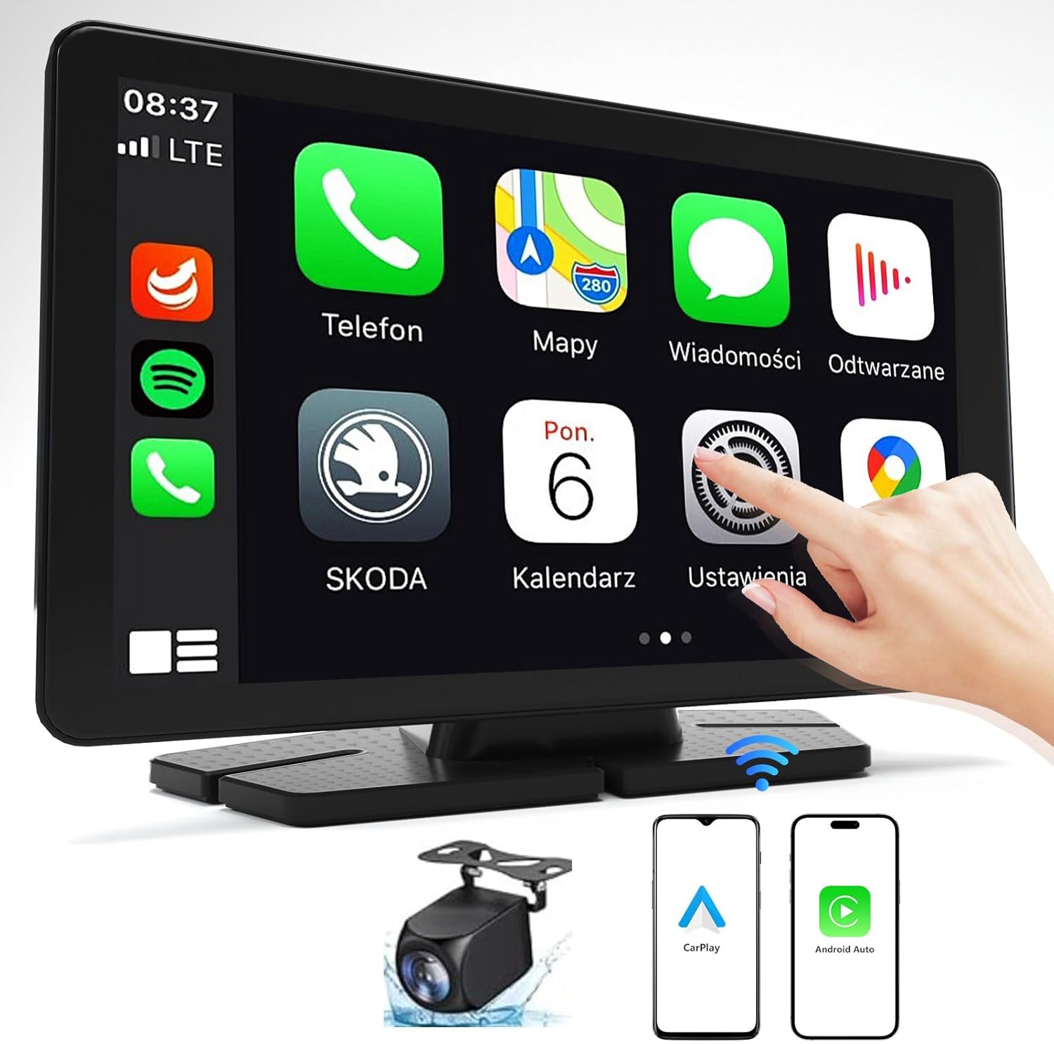 7" HD Carplay Screen for Car, Portable Wireless Apple Android Auto Car Play Stereo with Voice Control, Backup Camera, Mirror Link, Bluetooth GPS