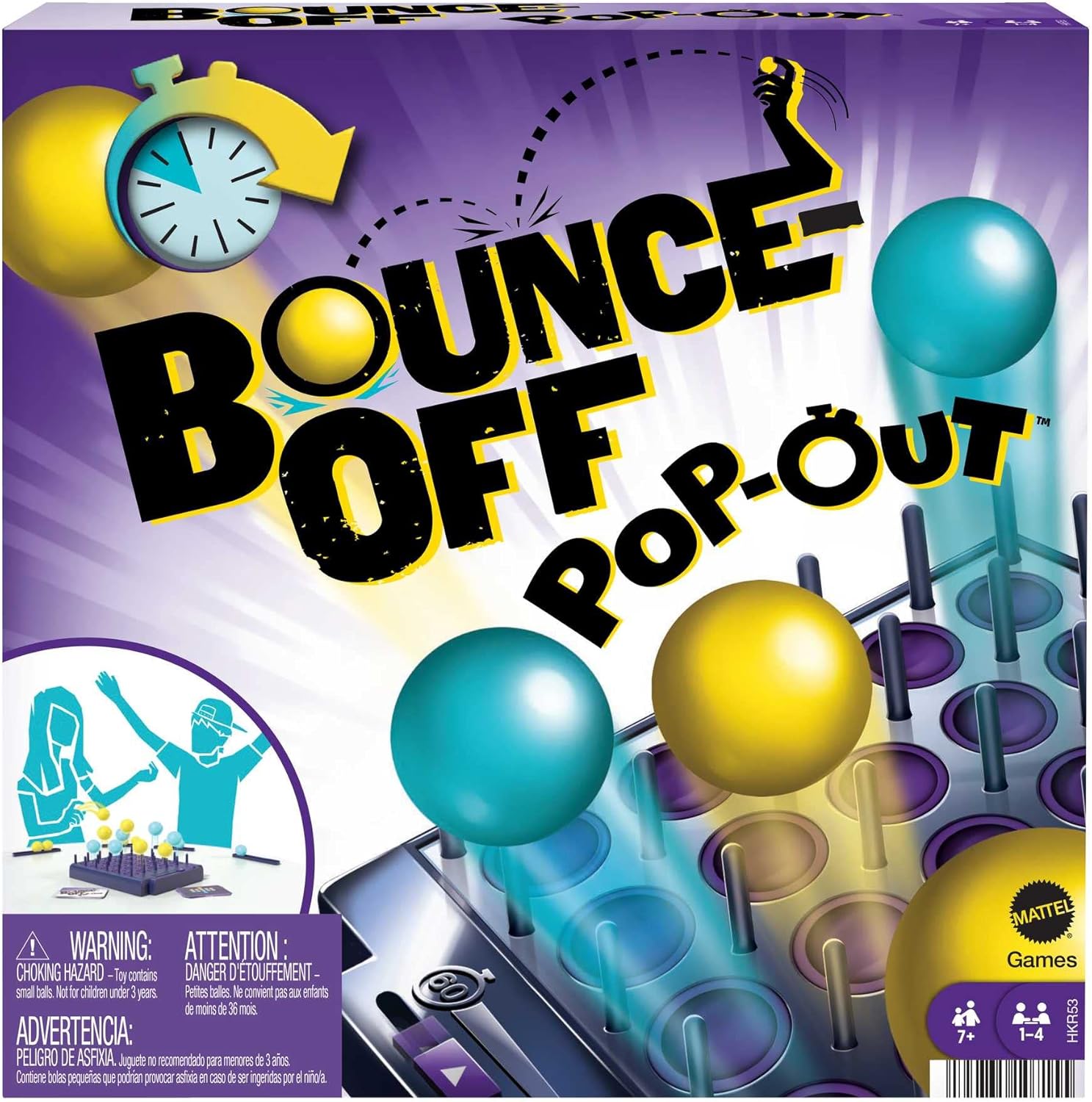 ​BOUNCE-OFF POP-OUT Party Game for Family, Teens, Adults with 16 balls, 20 Challenge Cards, Game Tray with Timer, Gift for 7 Year Olds & Up, HKR53