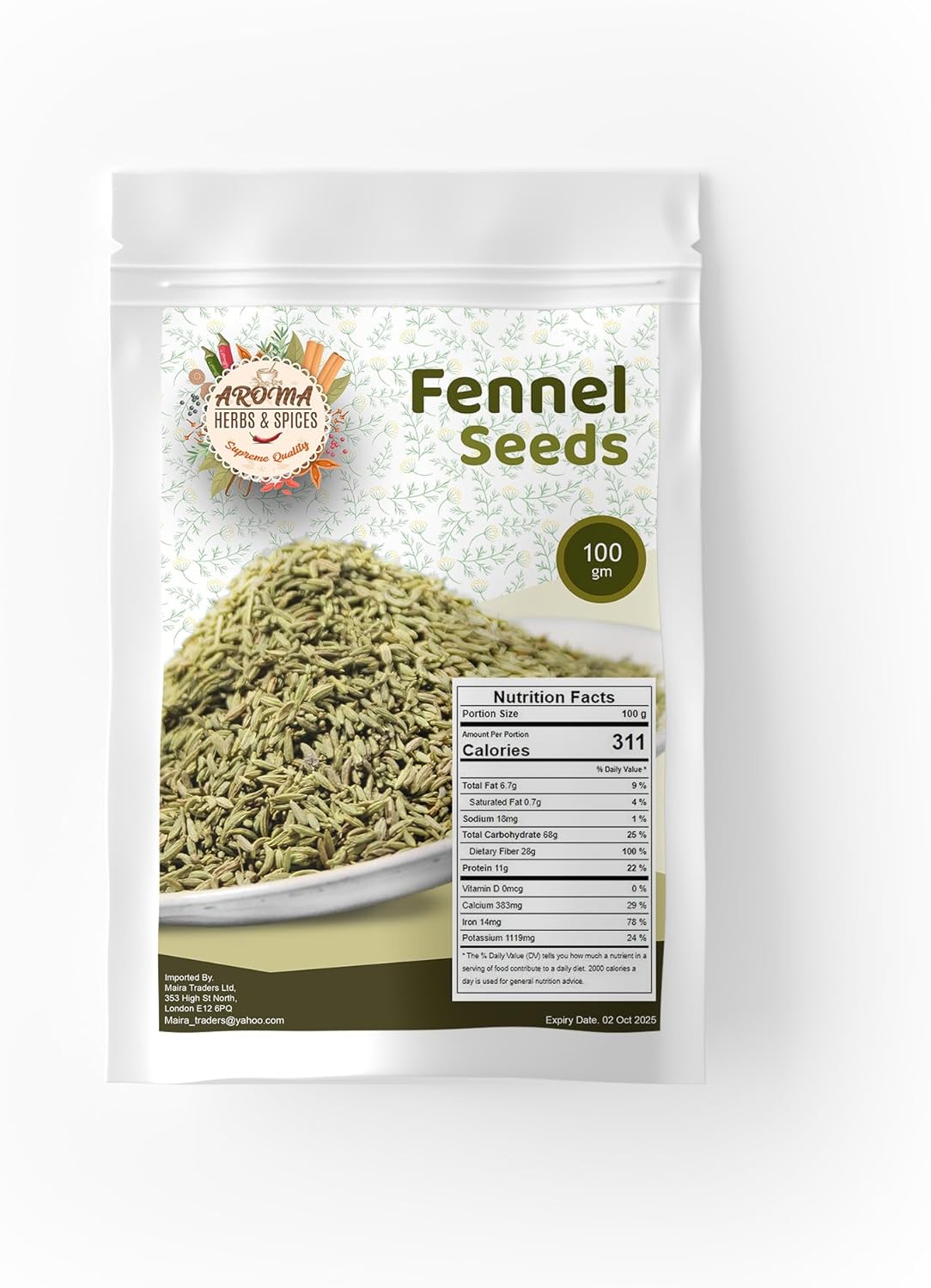 Fennel Seeds | 100% Natural | Ideal for Cooking, Smoothies, and Lattes | Vegan & Gluten-Free | Premium Quality | 100g