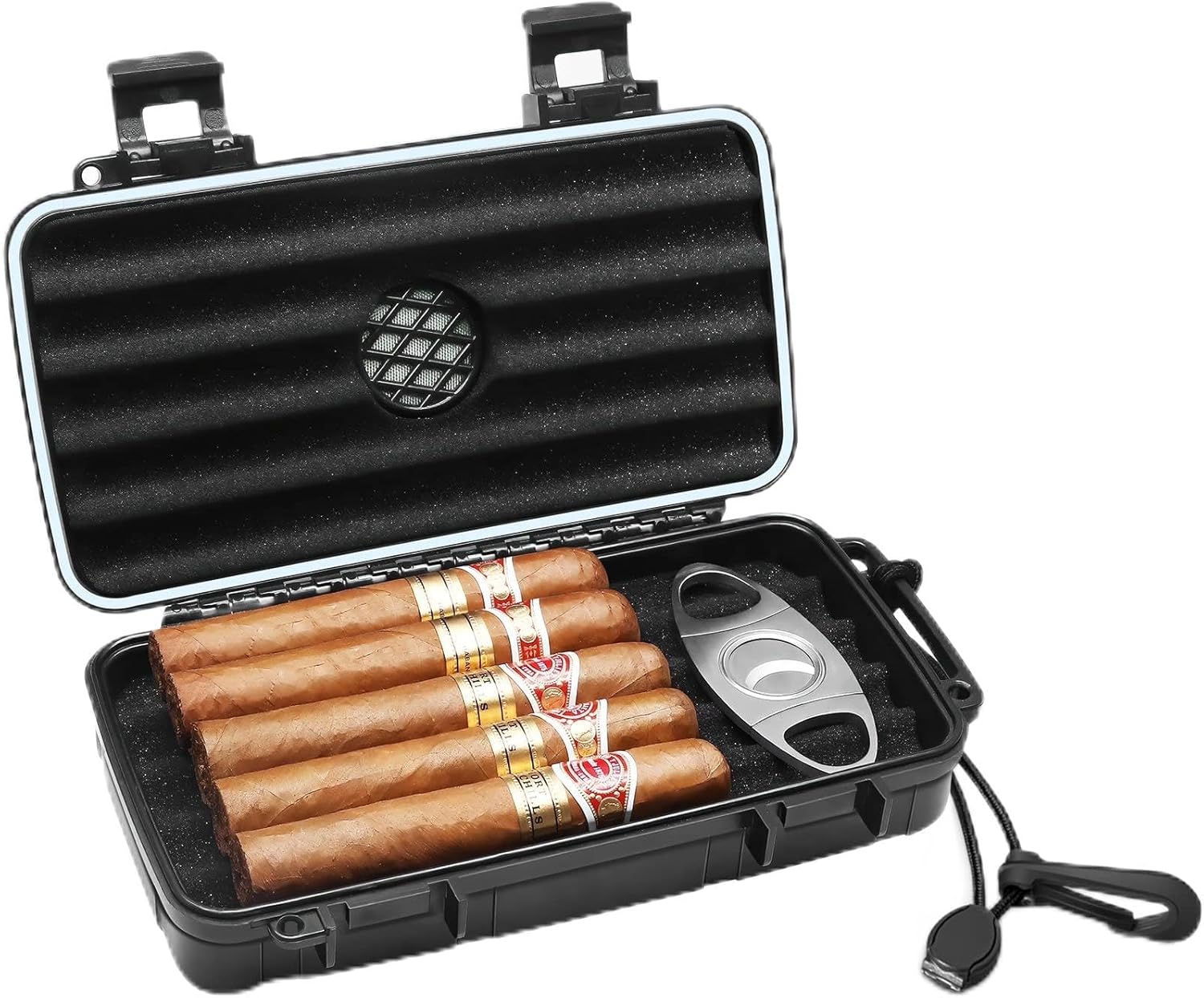 Flauno Travel Cigar Humidor Case - Portable Cigar Box with Humidifier Disc & Cigar Cutter | Waterproof | Crushproof | Airtight | Durable (Holds up to 5 Cigars)