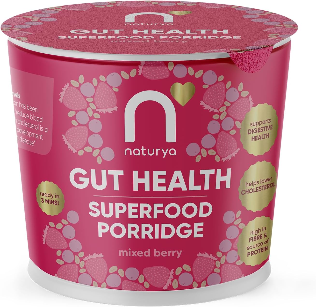 Naturya Gut Health Superfood Porridge, Mixed Berry, 12 x 55g, High in Fibre, Calcium and Protein