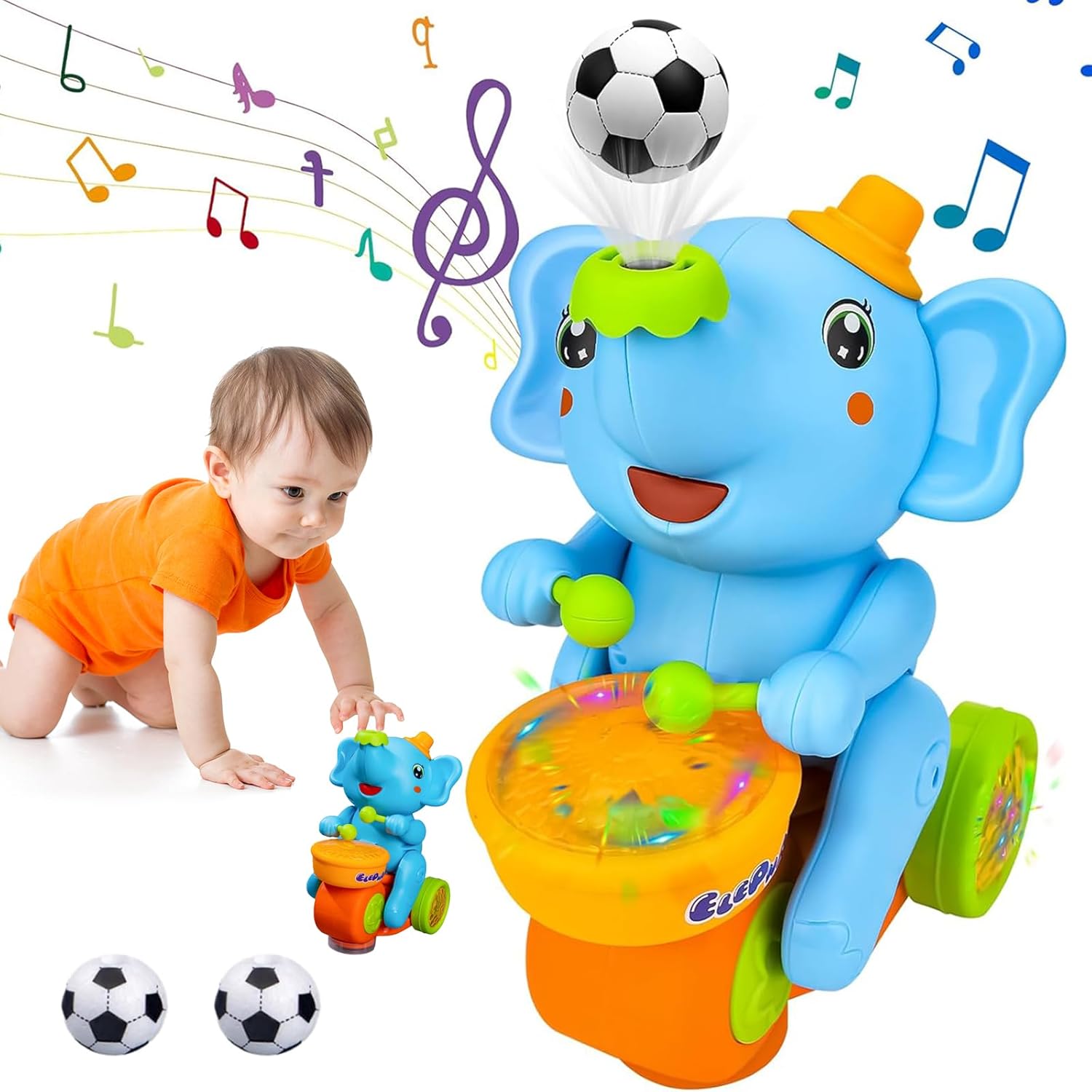 xinrongda Baby Toys 6 to 12 Months Crawling Elephant Toy, Musical Light Interactive Walking Sensory Toys, Birthday Present Gifts for Kids Toddler Age 0-6 months 1 2 3 Years Old