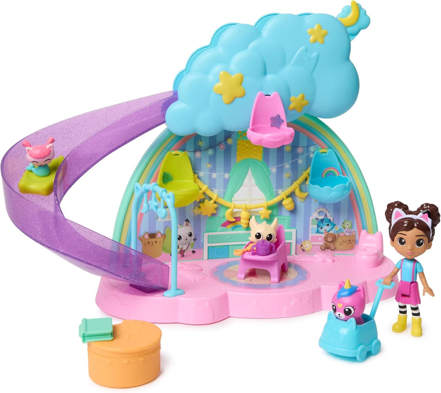 Gabby’s Dollhouse Age 3+, Kitty Care Ear Purrfect Playroom, 17-Piece Playset with 4 Toy Figures and Dollhouse Furniture, Kids’ Toys for Girls & Boys Aged 3+