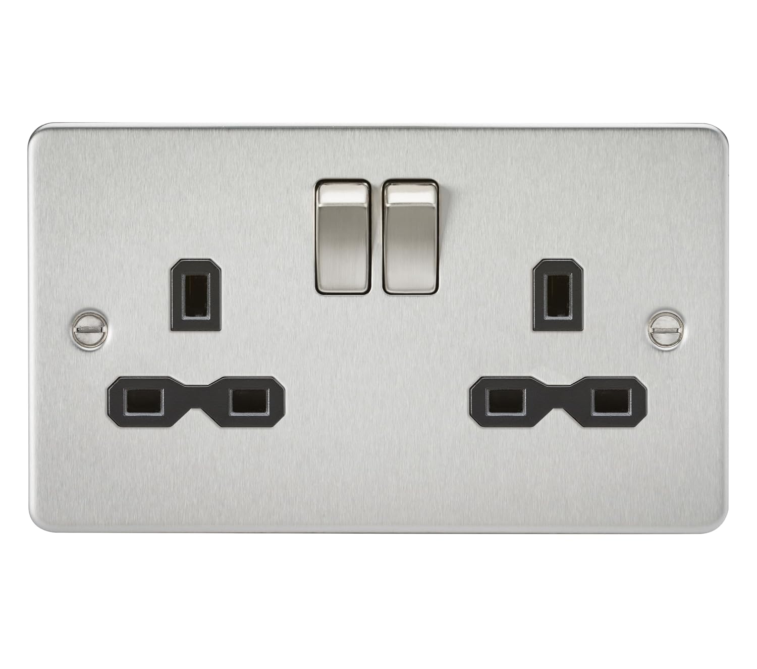 Flat Plate 13A 2G DP Switched Socket - Brushed Chrome with Black Insert
