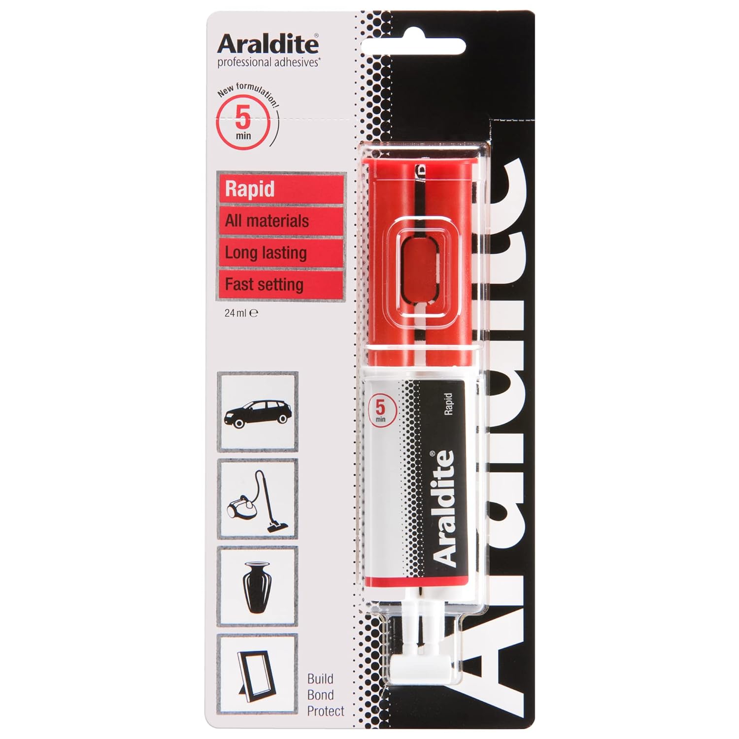 Araldite 2-Part Rapid Epoxy Syringe, 24ml. Strong, Fast Setting Glue & Solvent-Free Adhesive Ideal as Ceramic Glue, Plastic Glue, Metal Glue, Jewellery Glue & Glass Glue,Packaging may vary