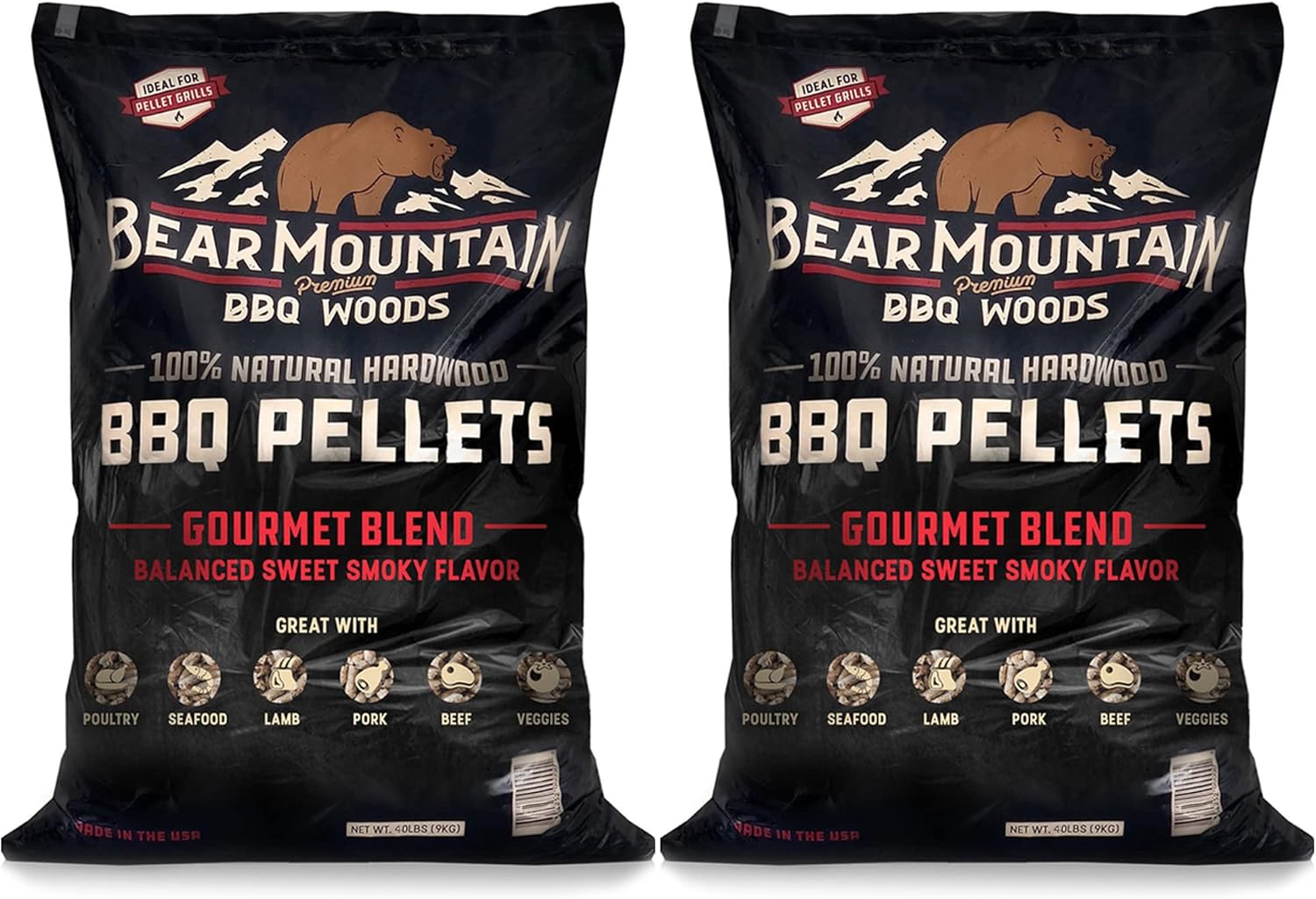 Bear Mountain 2 Pack BBQ Pellets, All Natural Low Moisture Hardwood, 40 Pound
