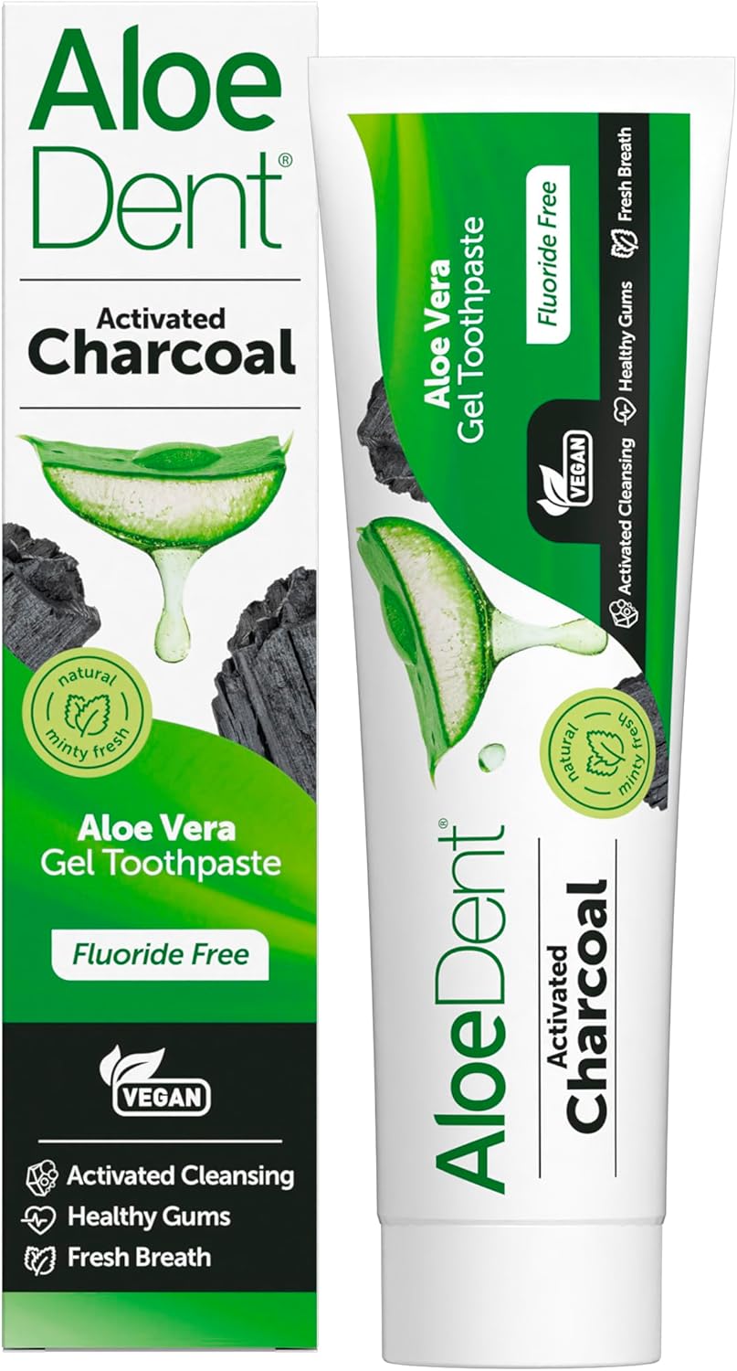 Aloe Dent Charcoal Toothpaste Fluoride Free, Natural Action, Vegan, Cruelty Free , SLS Free, Whitening, Healthy Gums , 100 ml