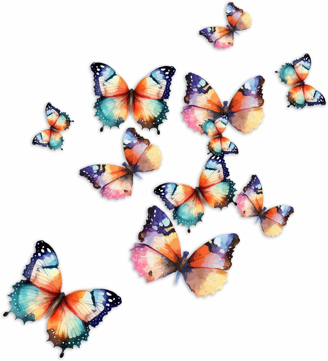 Colourful Butterflies, Hardwearing Waterproof 0% Transparency Decals, DIY Peel & Stick Perfect to Cover Marks, Wall Decor, Weatherproof for Cars & Other Home Projects. LaoGraphics® (11 Colour, A5)