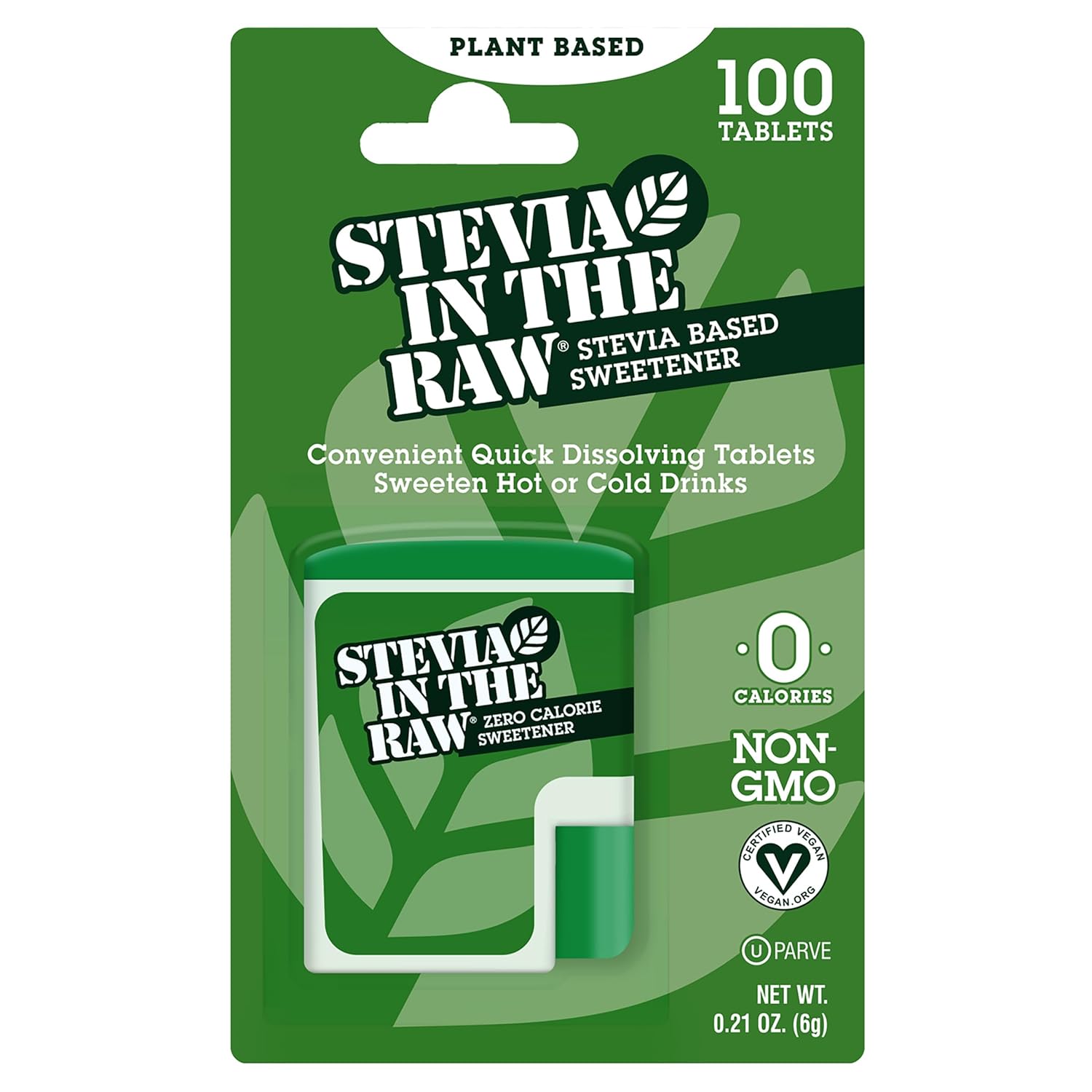 Stevia In The Raw Stevia Sweetener Tablets, 100 Ct, Zero Calorie Stevia Sugar Substitute, No Erythritol or Artificial Flavors, Vegan, Gluten Free, Kosher, Low Glycemic Index