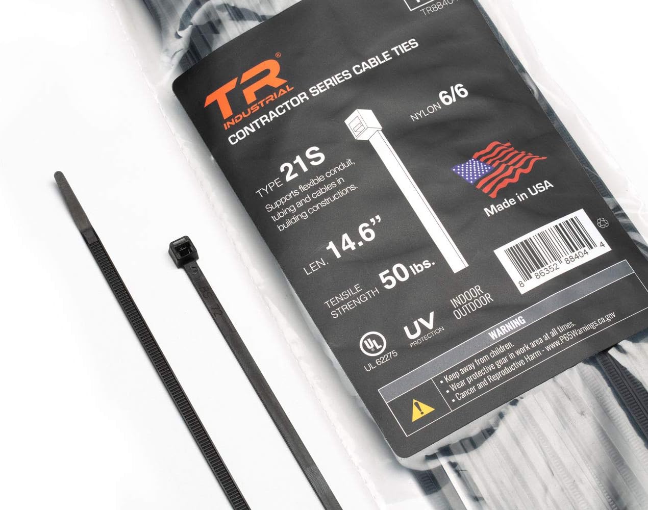 TR Industrial Contractor Series UV Cable Ties (100-Piece), 14.6", Type 21S, Made in USA